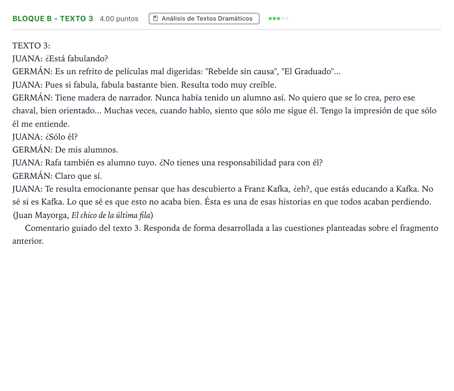 Enunciado: Bloque B - Texto 3 · Artes Escénicas PAU Andalucía Extraordinaria Suplente 2023