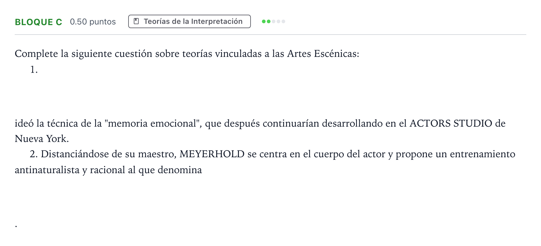 Enunciado: Bloque C - Teorías · Artes Escénicas PAU Andalucía Extraordinaria Suplente 2023