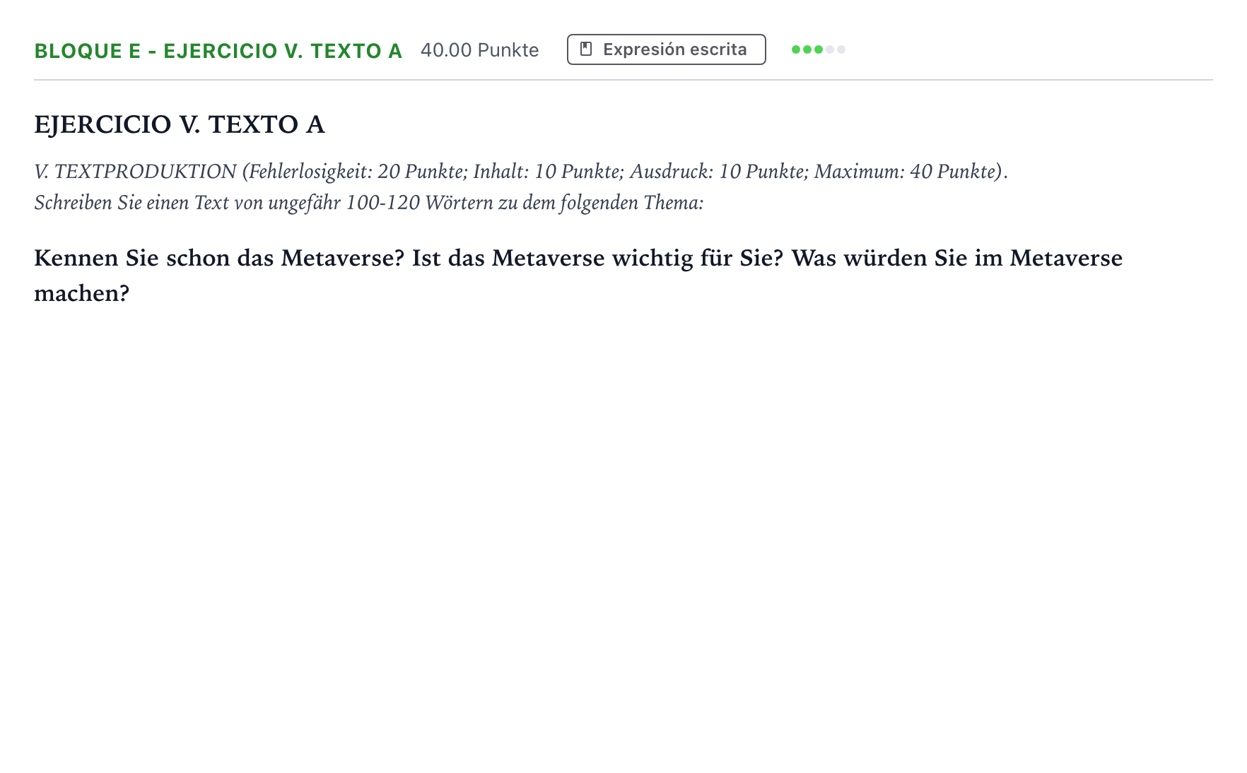 Enunciado: Bloque E - Ejercicio V. Texto A · Alemán PAU Andalucía Extraordinaria Reserva 2023