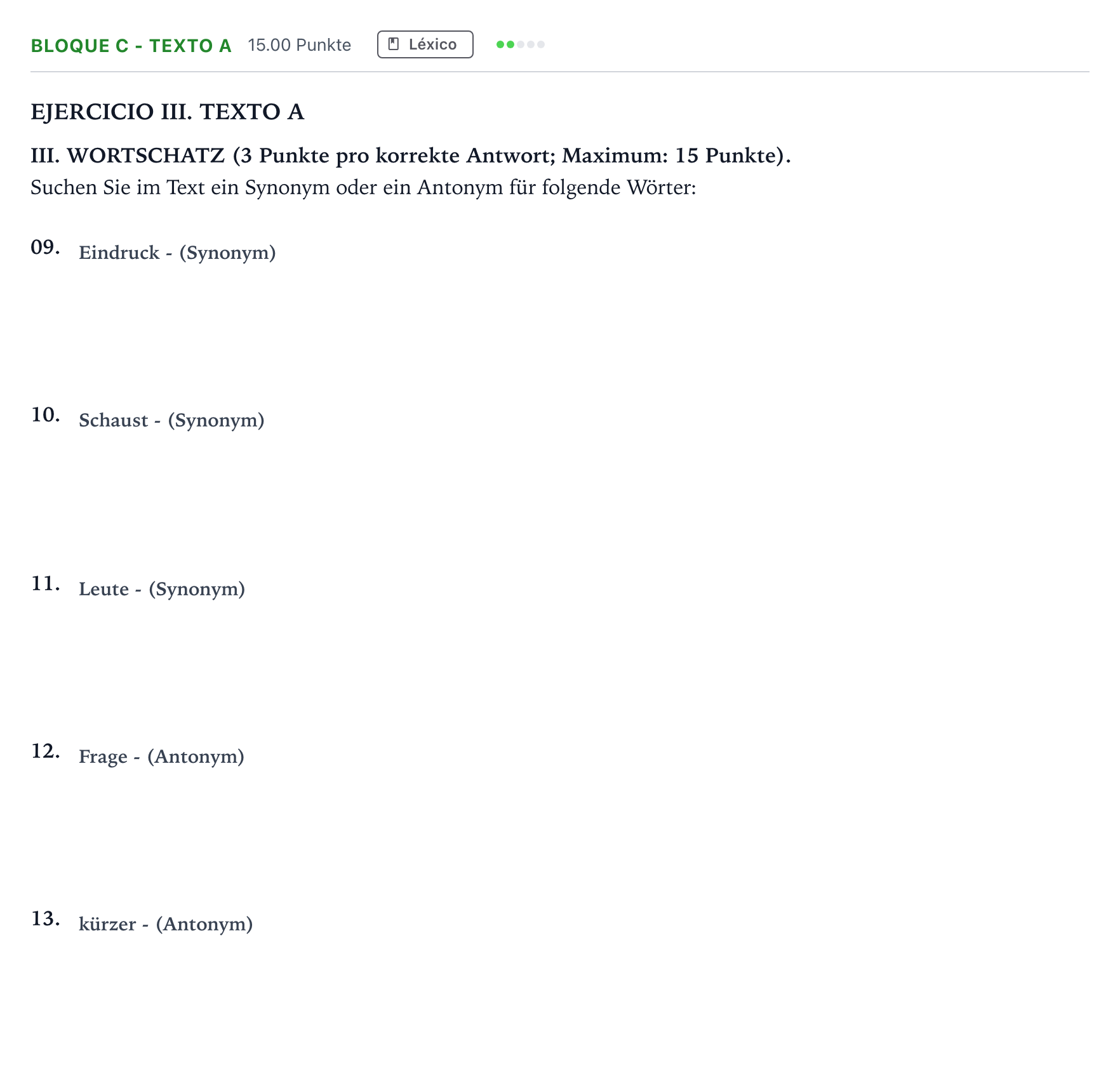 Enunciado: Bloque C - Texto A · Alemán PAU Andalucía Extraordinaria Suplente 2023