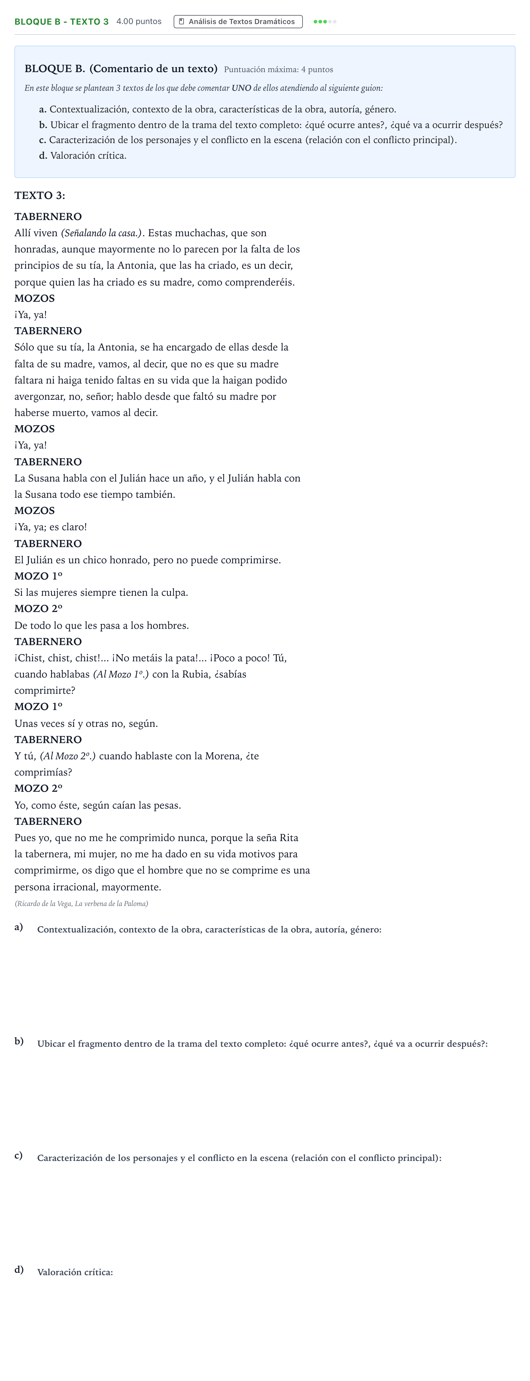 Enunciado: Bloque B - Texto 3 · Artes Escénicas PAU Andalucía Extraordinaria Titular 2023