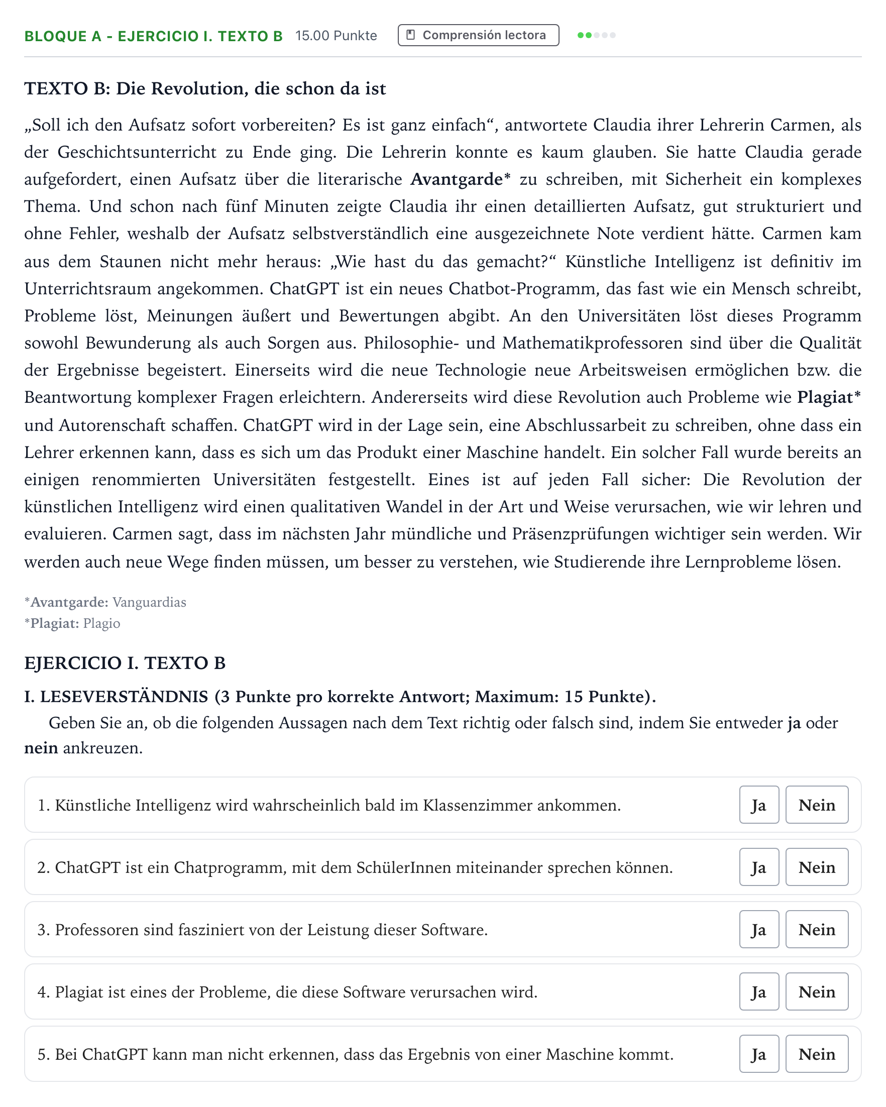 Enunciado: Bloque A - Ejercicio I. Texto B · Alemán PAU Andalucía Extraordinaria Titular (Acceso) 2023