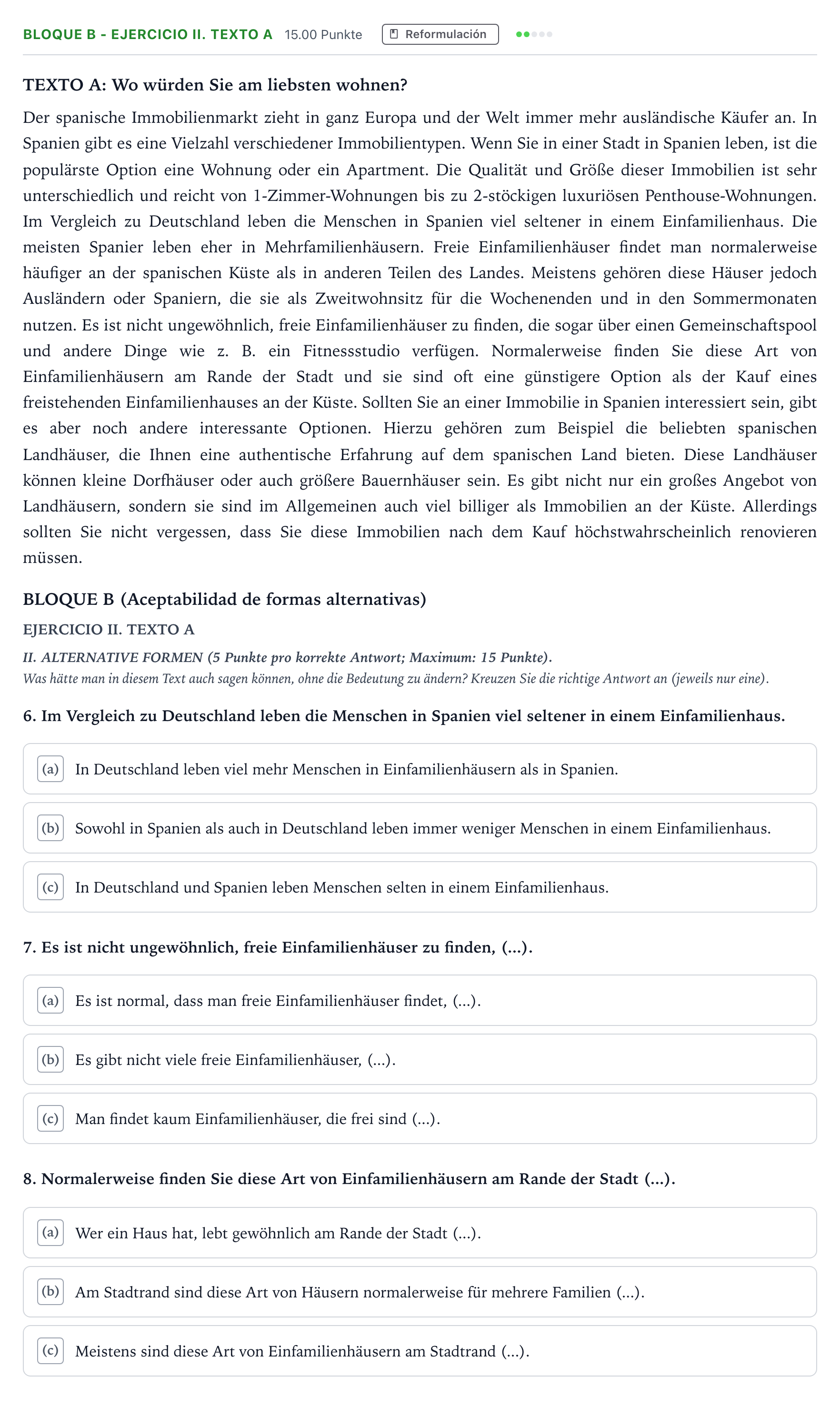 Enunciado: Bloque B - Ejercicio II. Texto A · Alemán PAU Andalucía Extraordinaria Titular (Acceso) 2023