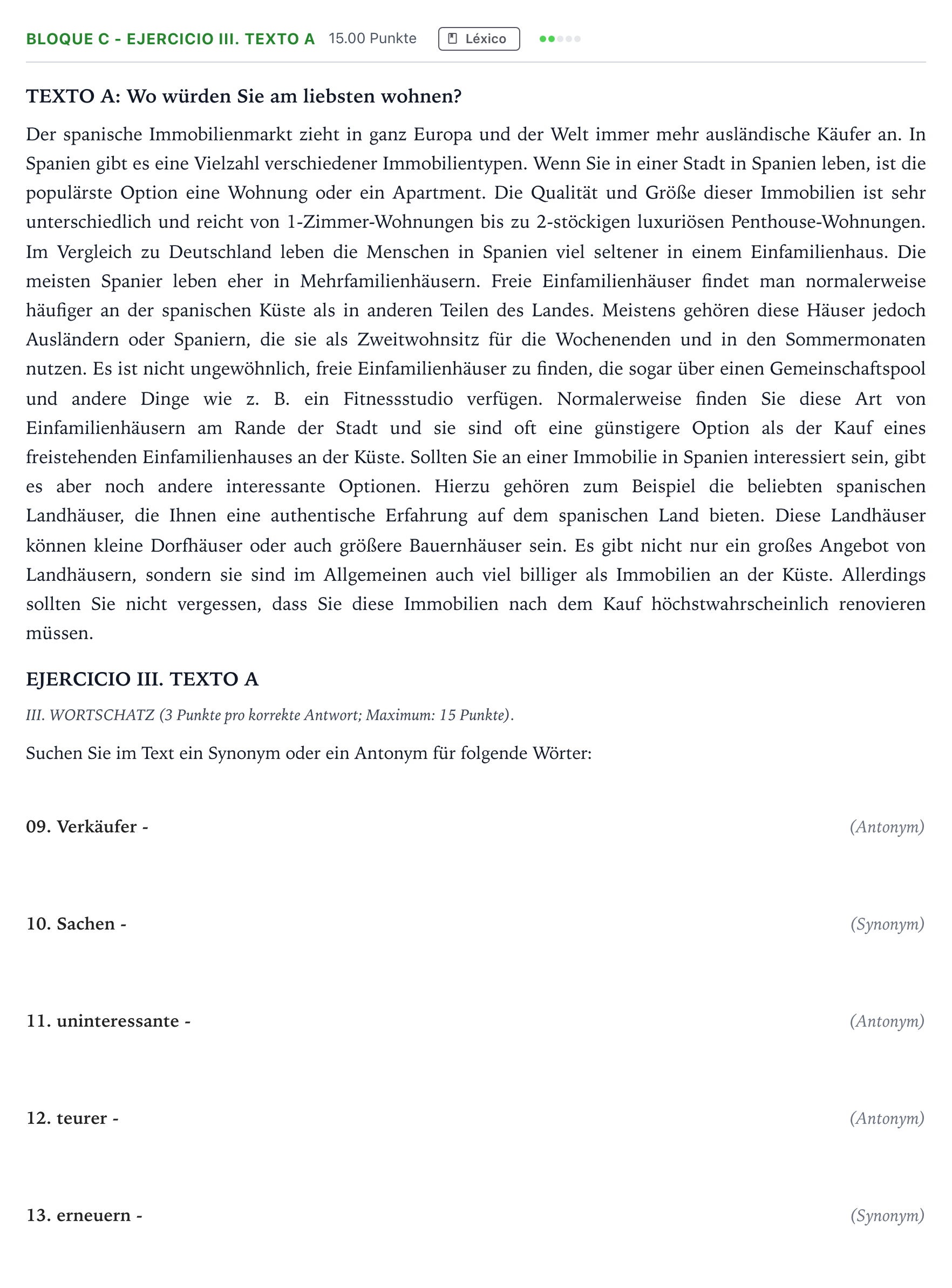 Enunciado: Bloque C - Ejercicio III. Texto A · Alemán PAU Andalucía Extraordinaria Titular (Acceso) 2023