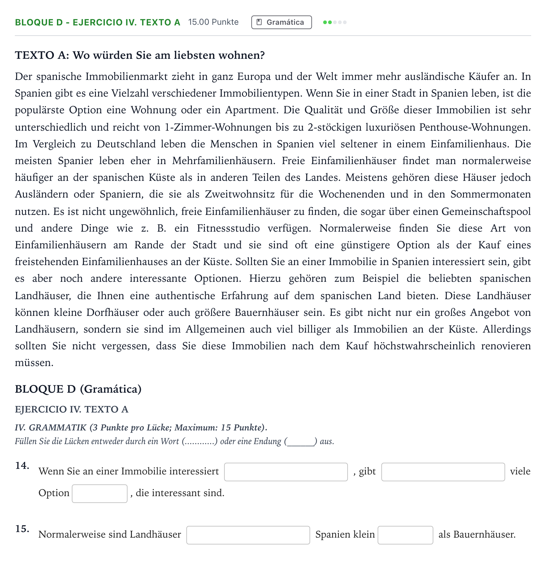 Enunciado: Bloque D - Ejercicio IV. Texto A · Alemán PAU Andalucía Extraordinaria Titular (Acceso) 2023