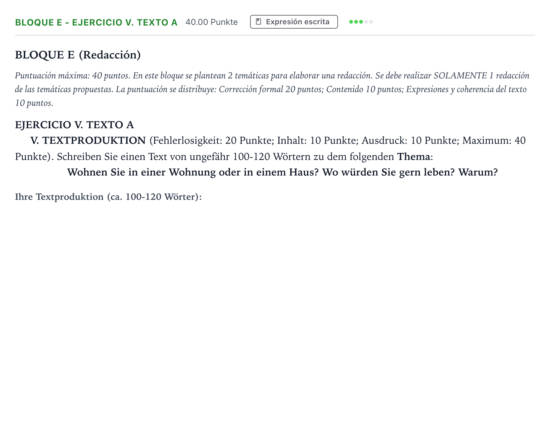 Enunciado: Bloque E - Ejercicio V. Texto A · Alemán PAU Andalucía Extraordinaria Titular (Acceso) 2023