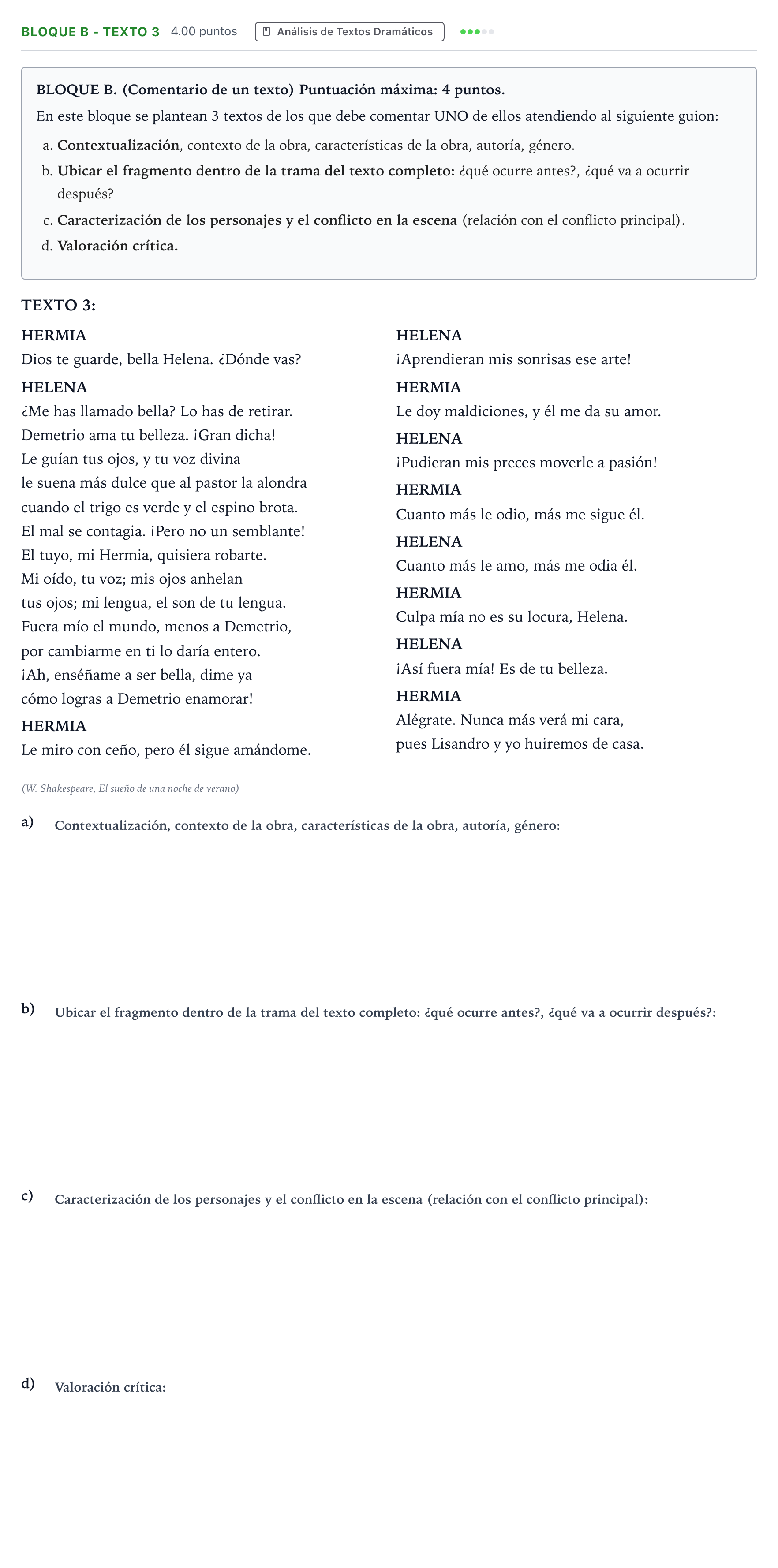 Enunciado: Bloque B - Texto 3 · Artes Escénicas PAU Andalucía Ordinaria Reserva 2023
