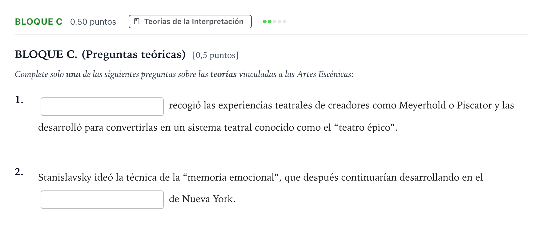Enunciado: Bloque C - Teorías · Artes Escénicas PAU Andalucía Ordinaria Reserva 2023