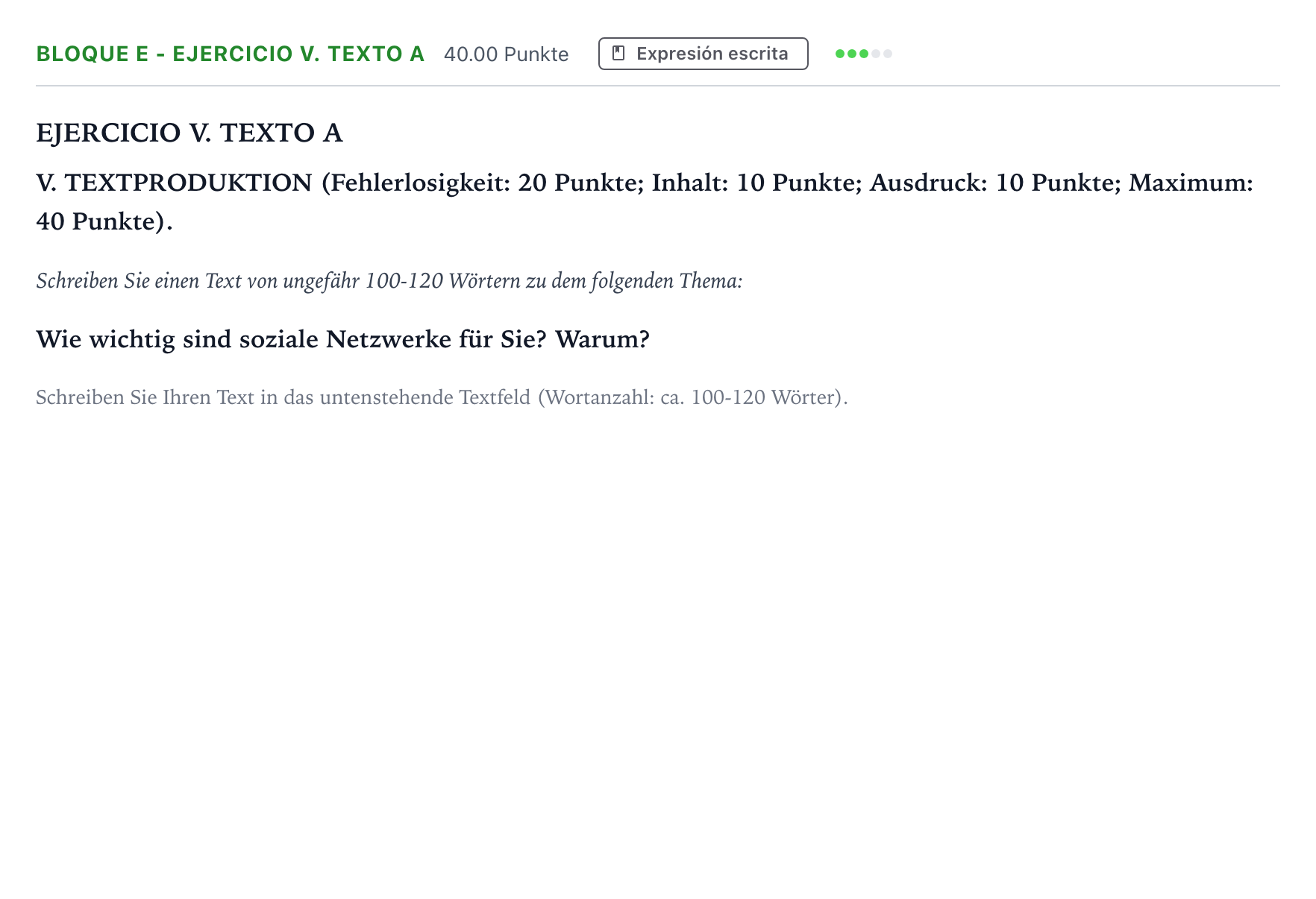 Enunciado: Bloque E - Ejercicio V. Texto A · Alemán PAU Andalucía Extraordinaria Titular (Admisión) 2023