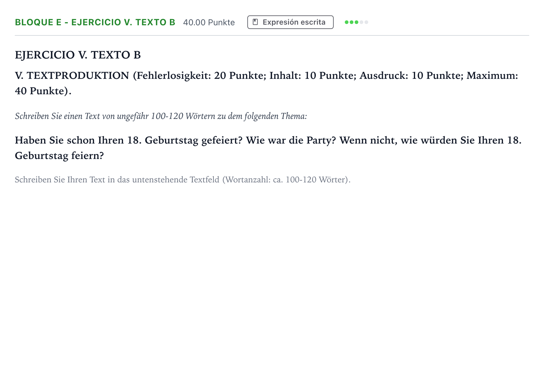 Enunciado: Bloque E - Ejercicio V. Texto B · Alemán PAU Andalucía Extraordinaria Titular (Admisión) 2023