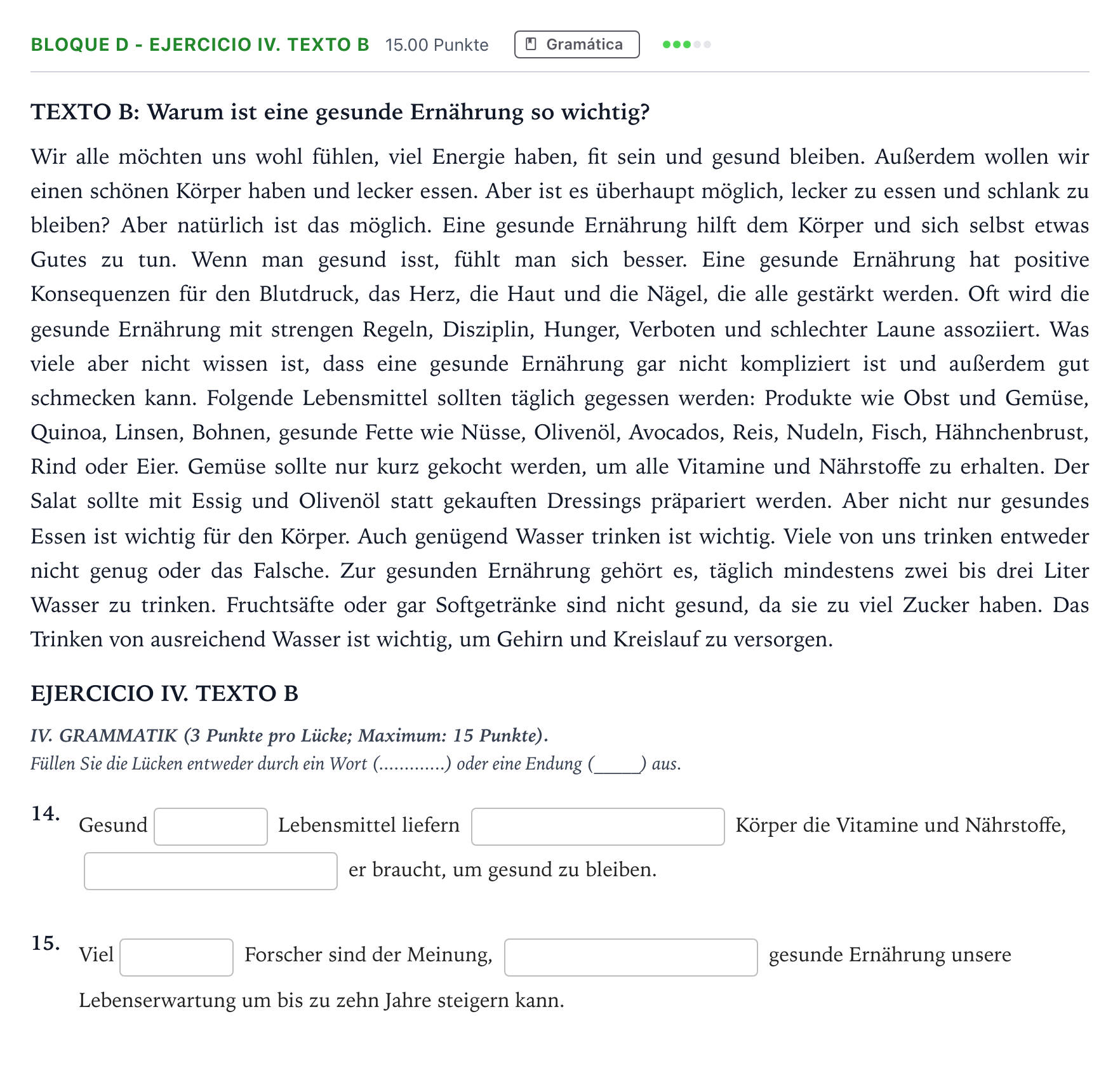Enunciado: Bloque D - Ejercicio IV. Texto B · Alemán PAU Andalucía Ordinaria Reserva 2023