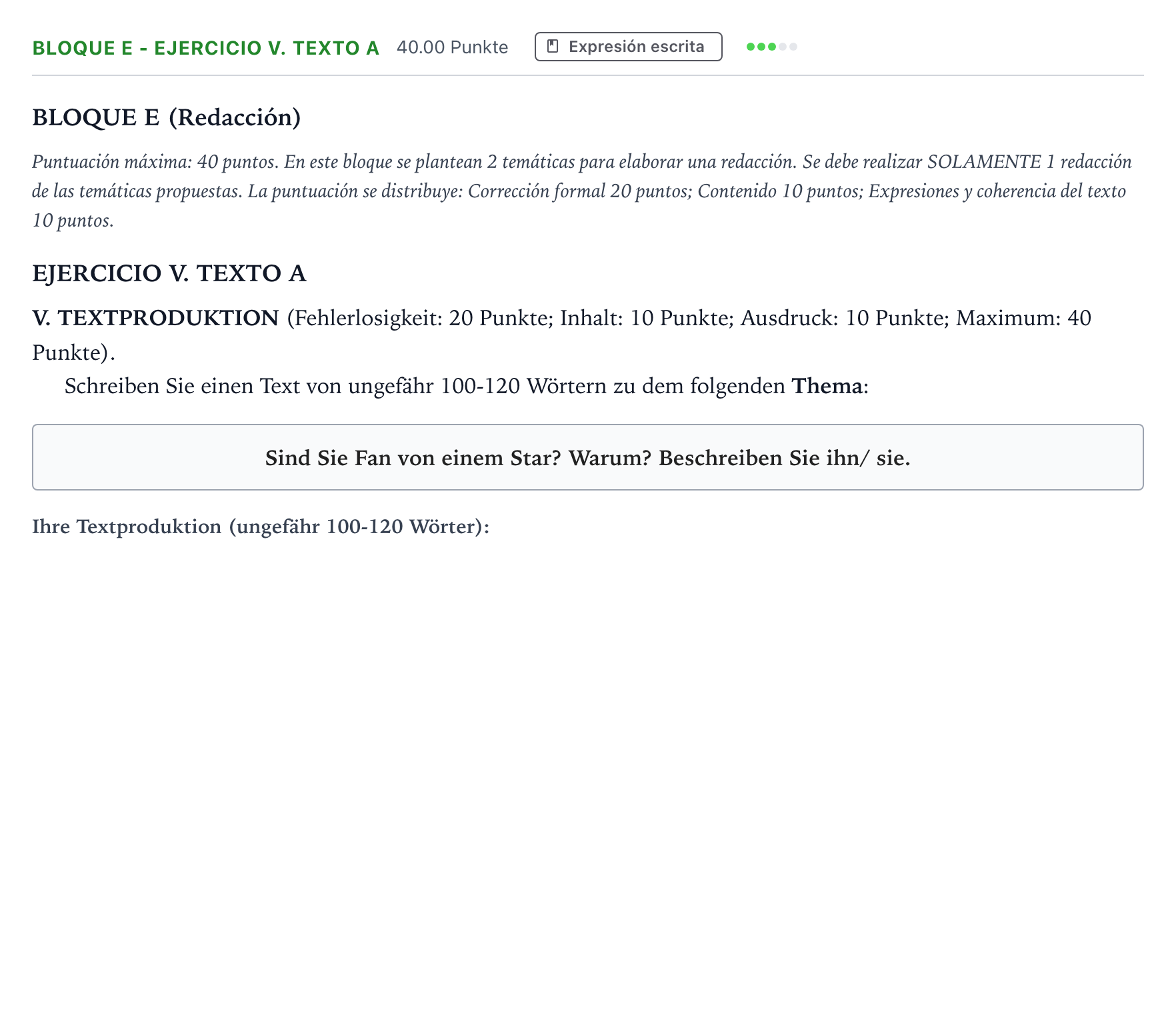 Enunciado: Bloque E - Ejercicio V. Texto A · Alemán PAU Andalucía Ordinaria Reserva 2023
