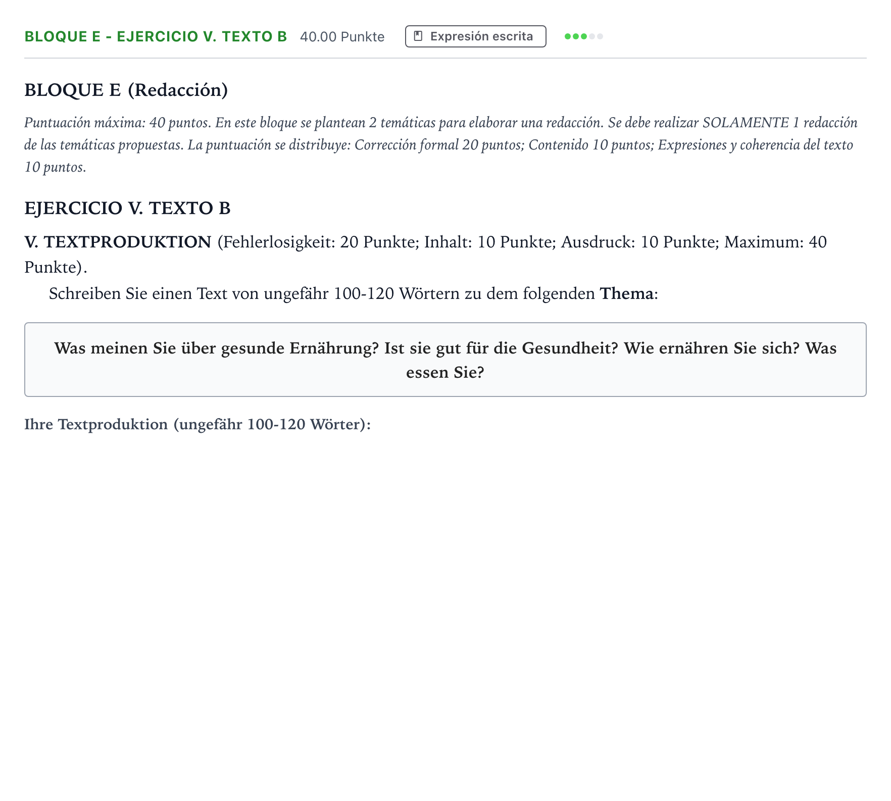 Enunciado: Bloque E - Ejercicio V. Texto B · Alemán PAU Andalucía Ordinaria Reserva 2023