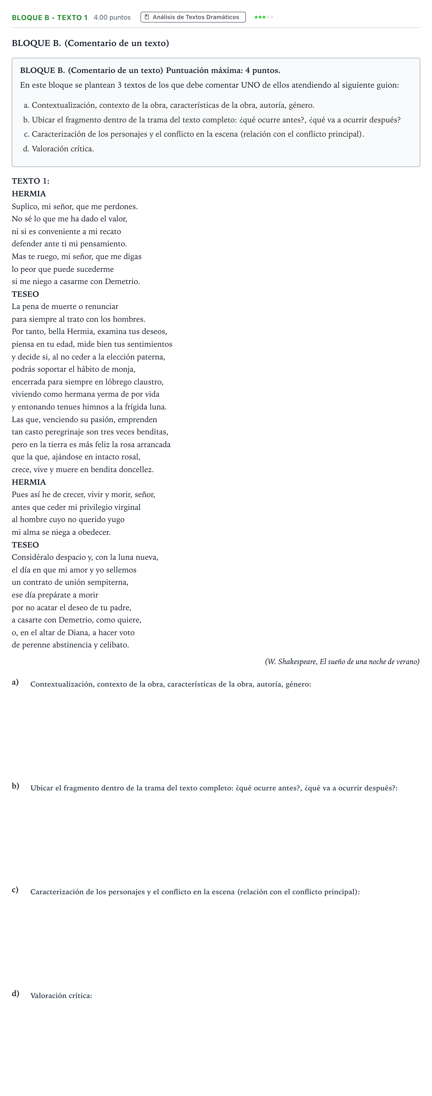 Enunciado: Bloque B - Texto 1 · Artes Escénicas PAU Andalucía Ordinaria Suplente 2023