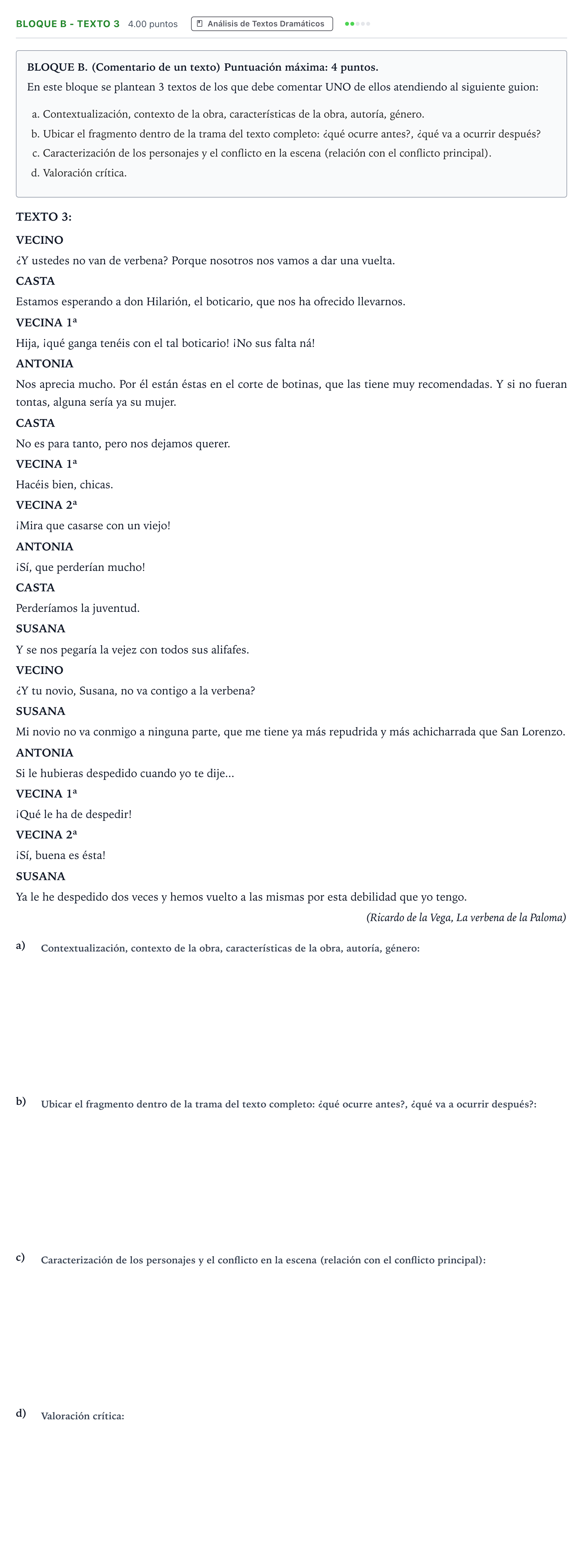 Enunciado: Bloque B - Texto 3 · Artes Escénicas PAU Andalucía Ordinaria Suplente 2023
