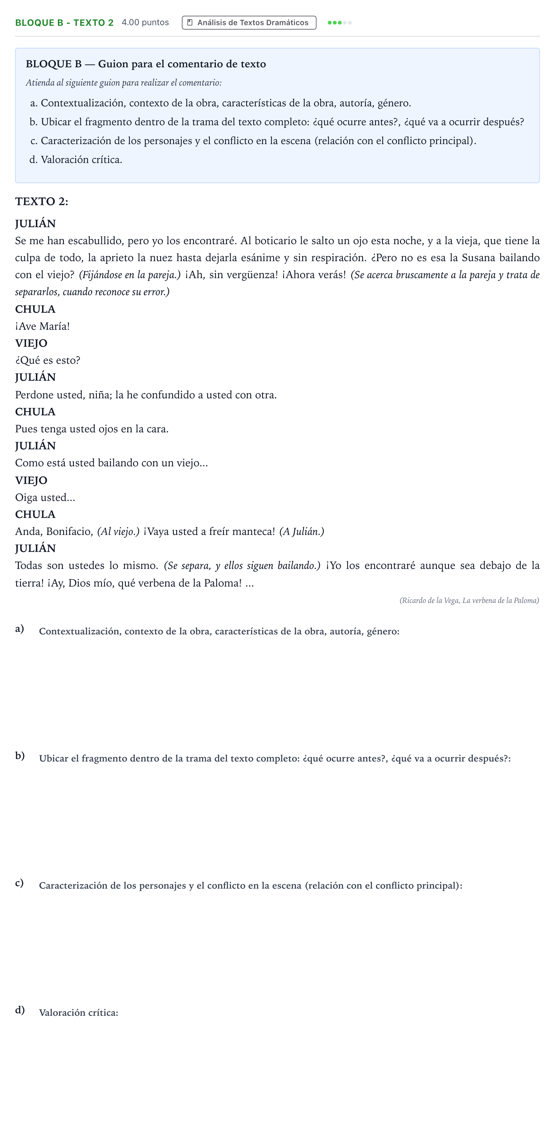 Enunciado: Bloque B - Texto 2 · Artes Escénicas PAU Andalucía Ordinaria Titular 2023