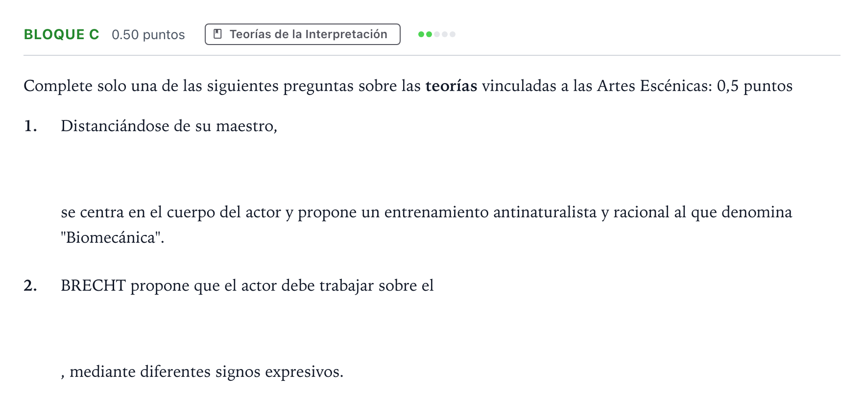 Enunciado: Bloque C - Teorías · Artes Escénicas PAU Andalucía Ordinaria Titular 2023