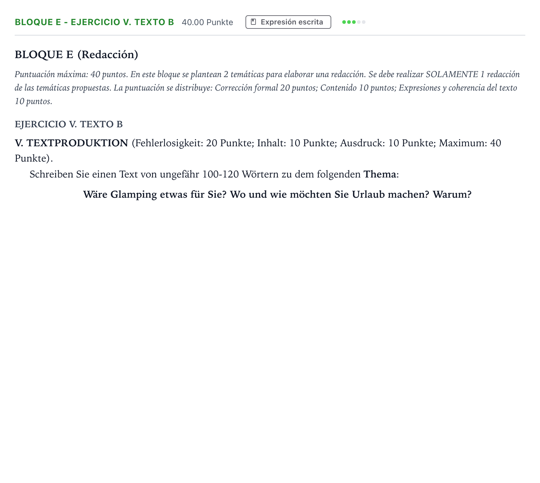 Enunciado: Bloque E - Ejercicio V. Texto B · Alemán PAU Andalucía Ordinaria Titular (Acceso) 2023