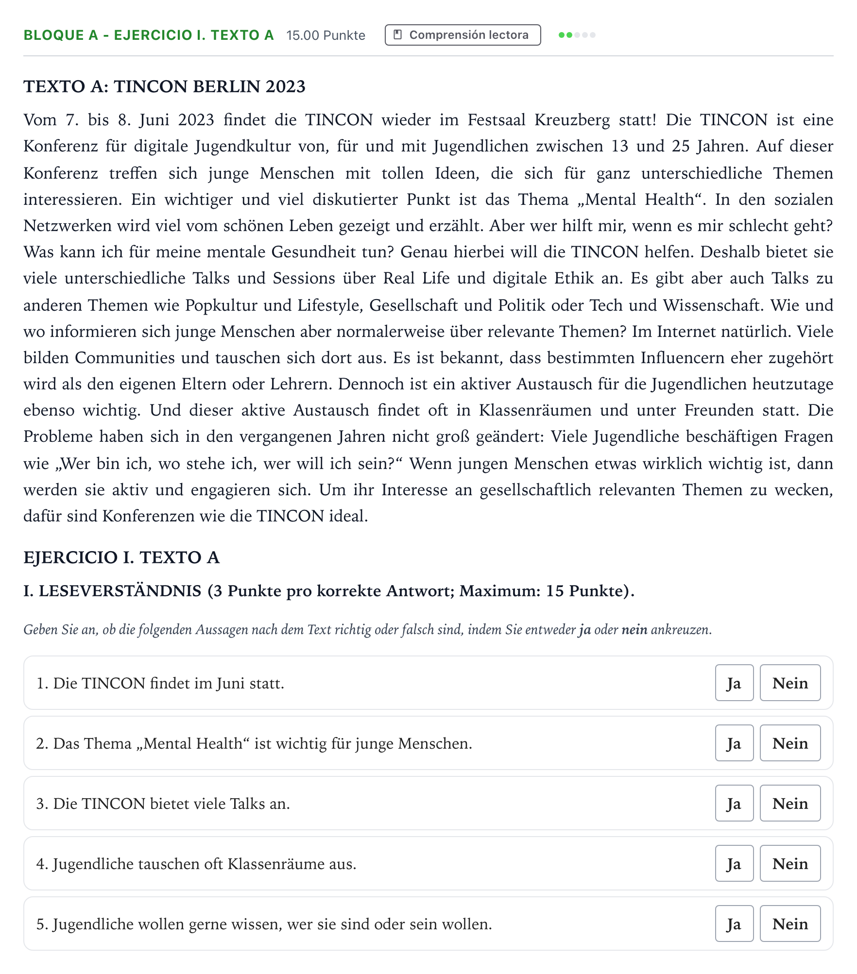 Enunciado: Bloque A - Ejercicio I. Texto A · Alemán PAU Andalucía Ordinaria Titular (Admisión) 2023