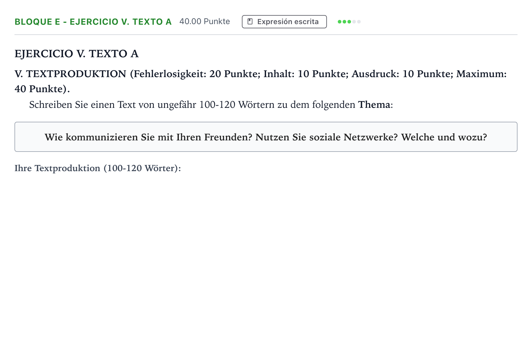 Enunciado: Bloque E - Ejercicio V. Texto A · Alemán PAU Andalucía Ordinaria Titular (Admisión) 2023