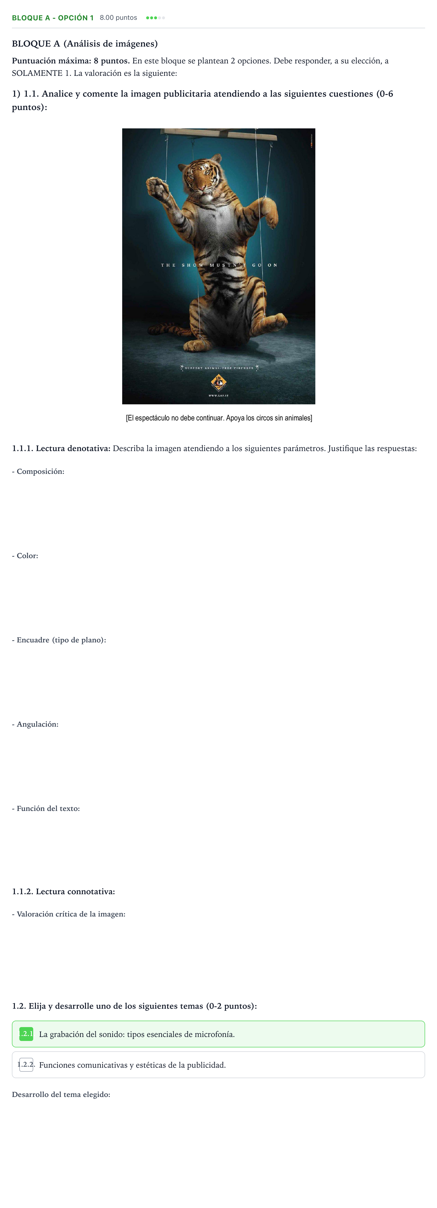 Enunciado: Bloque A - Opción 1 · Cultura Audiovisual II PAU Andalucía Extraordinaria Reserva 2023