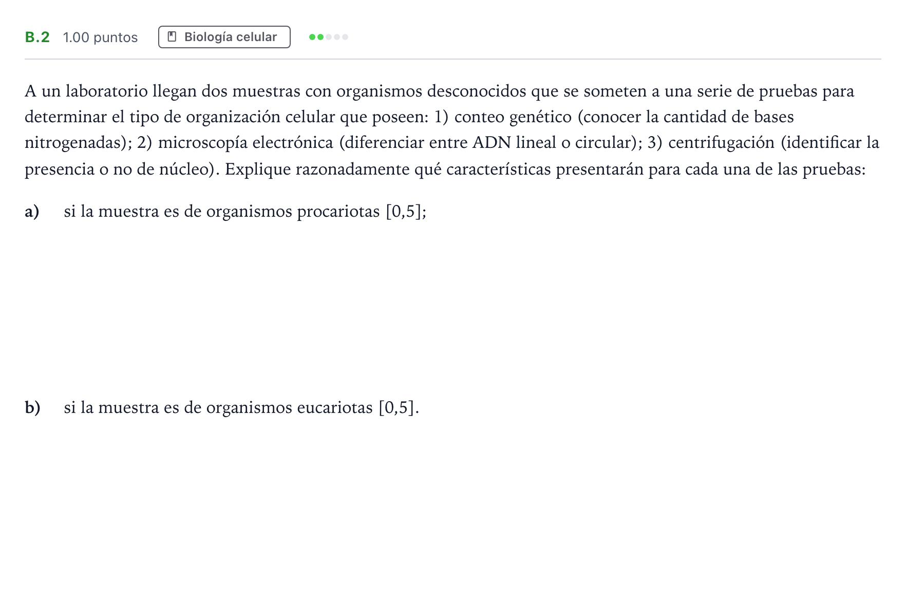 Enunciado: Ejercicio B.2 · Biología PAU Andalucía Ordinaria Reserva 2023