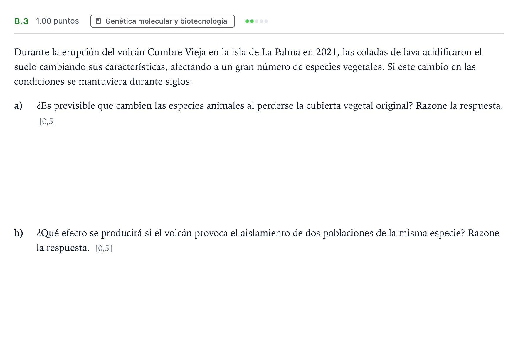 Enunciado: Ejercicio B.3 · Biología PAU Andalucía Ordinaria Reserva 2023