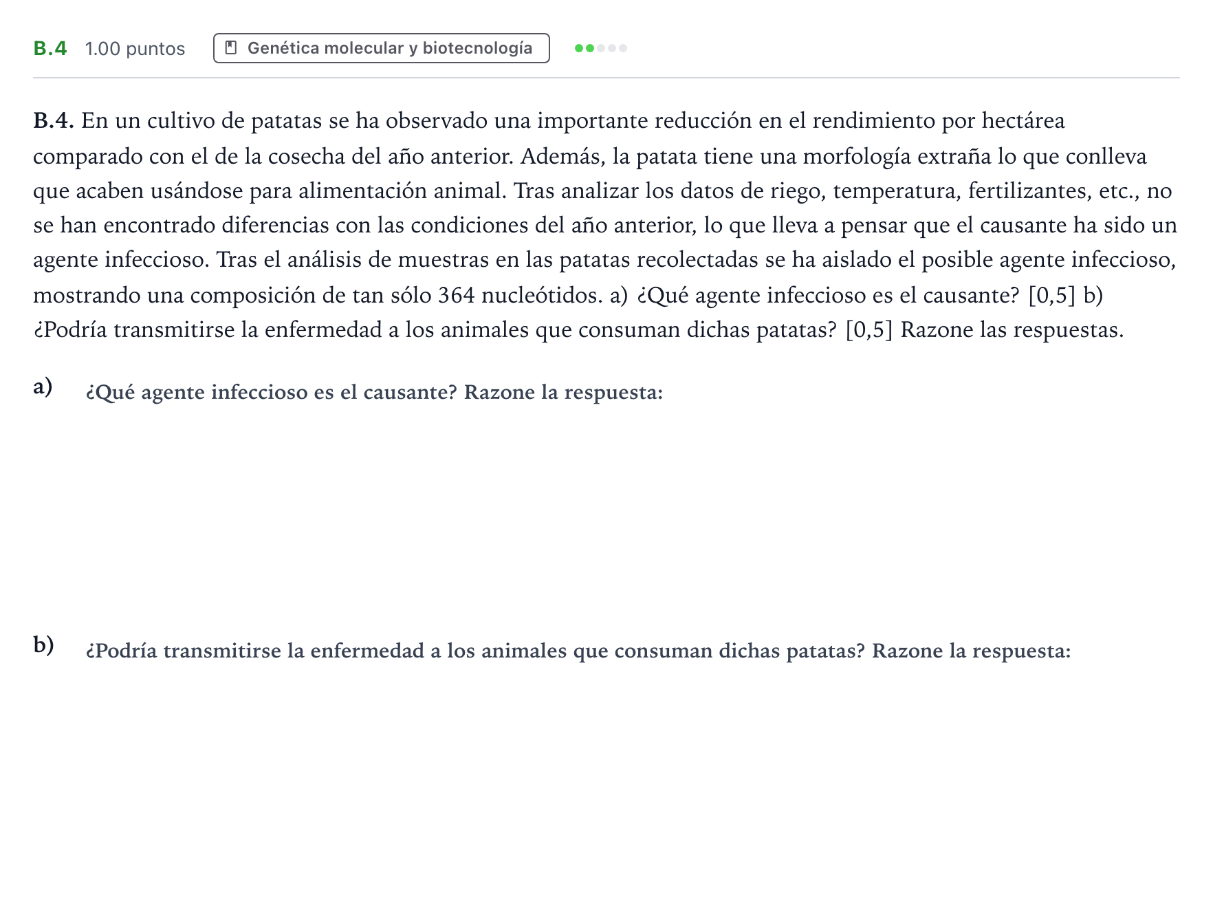 Enunciado: Ejercicio B.4 · Biología PAU Andalucía Ordinaria Reserva 2023