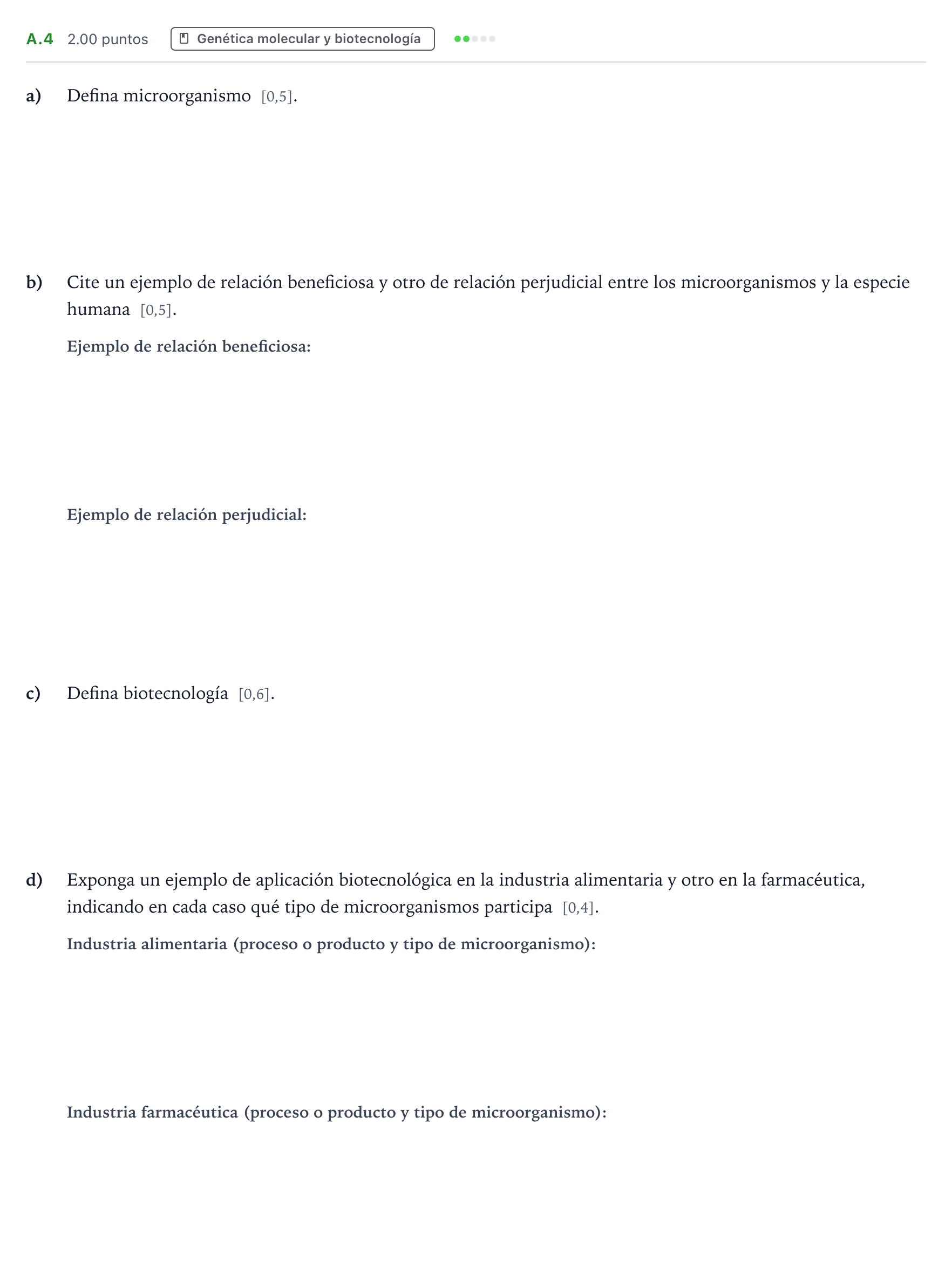 Enunciado: Ejercicio A.4 · Biología PAU Andalucía Ordinaria Titular 2023