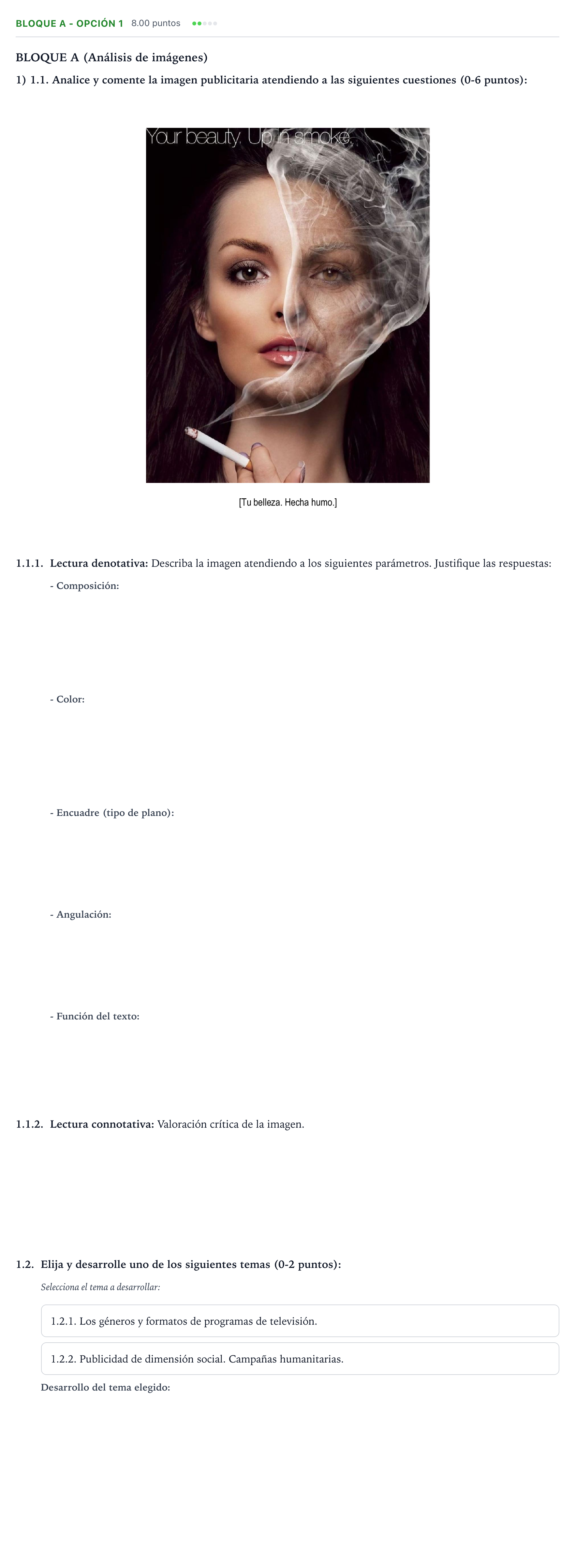 Enunciado: Bloque A - Opción 1 · Cultura Audiovisual II PAU Andalucía Ordinaria Suplente 2023