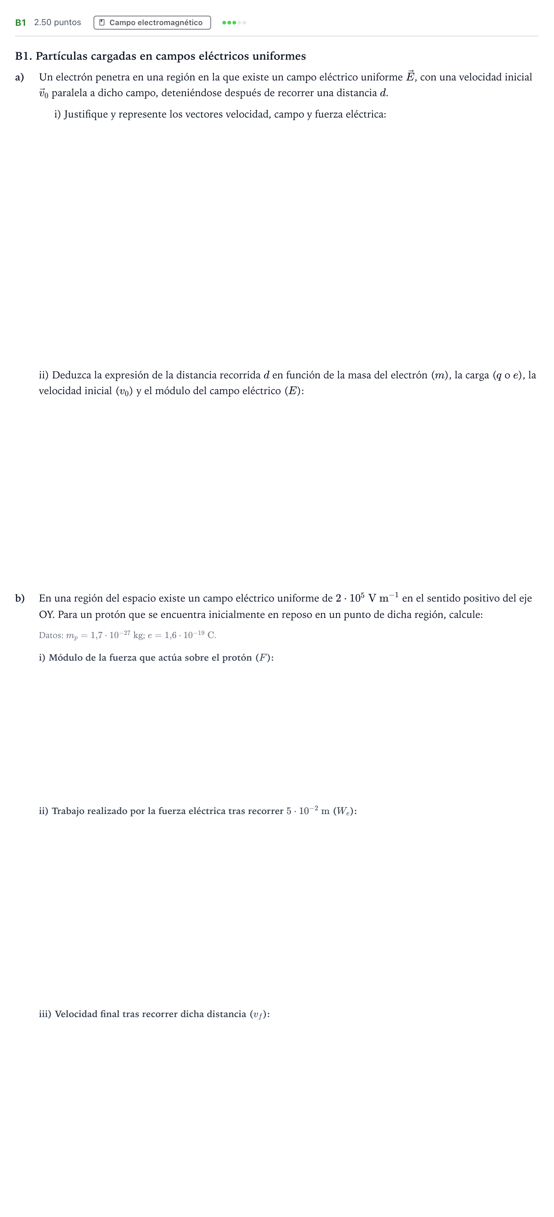 Enunciado: Ejercicio B1 · Física PAU Andalucía Extraordinaria Reserva 2023