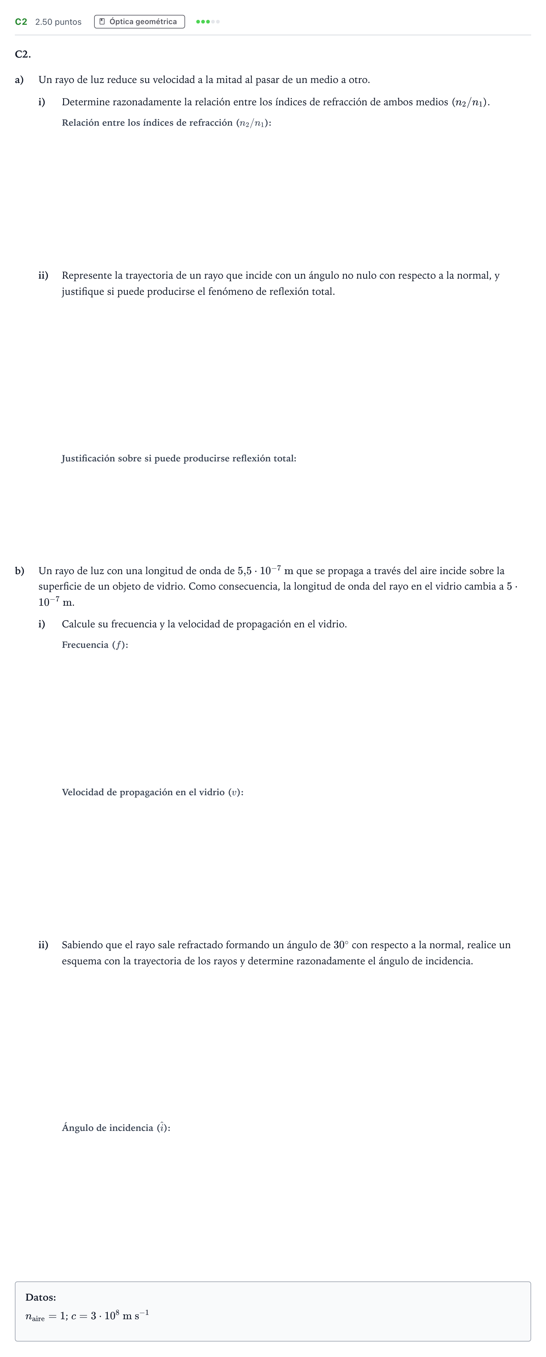 Enunciado: Ejercicio C2 · Física PAU Andalucía Extraordinaria Reserva 2023
