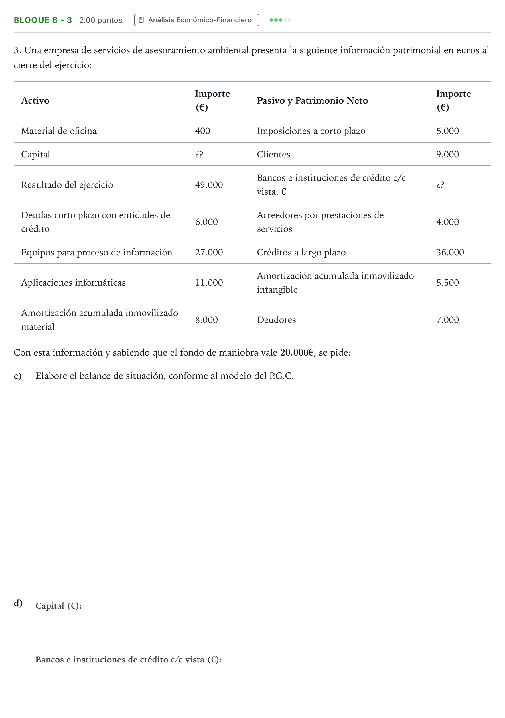 Enunciado: Bloque B - 3 · Economía de la Empresa PAU Andalucía Extraordinaria Suplente 2023