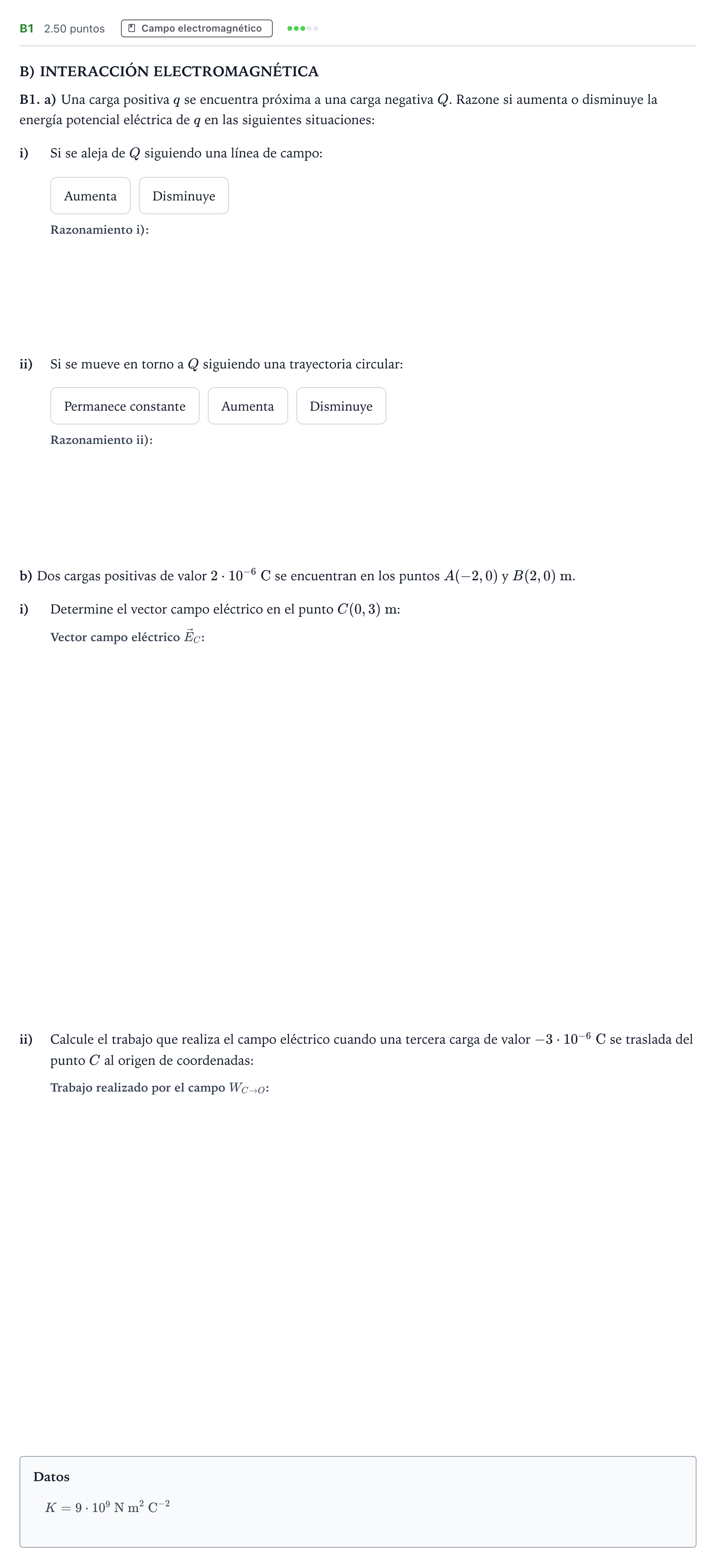 Enunciado: Ejercicio B1 · Física PAU Andalucía Extraordinaria Suplente 2023