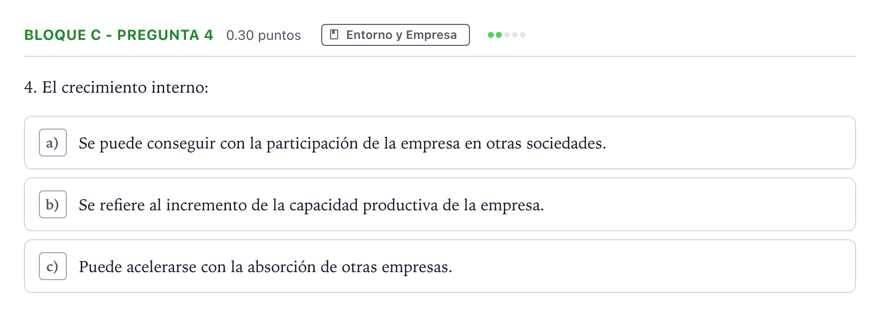 Enunciado: Bloque C - Pregunta 4 · Economía de la Empresa PAU Andalucía Extraordinaria Titular 2023