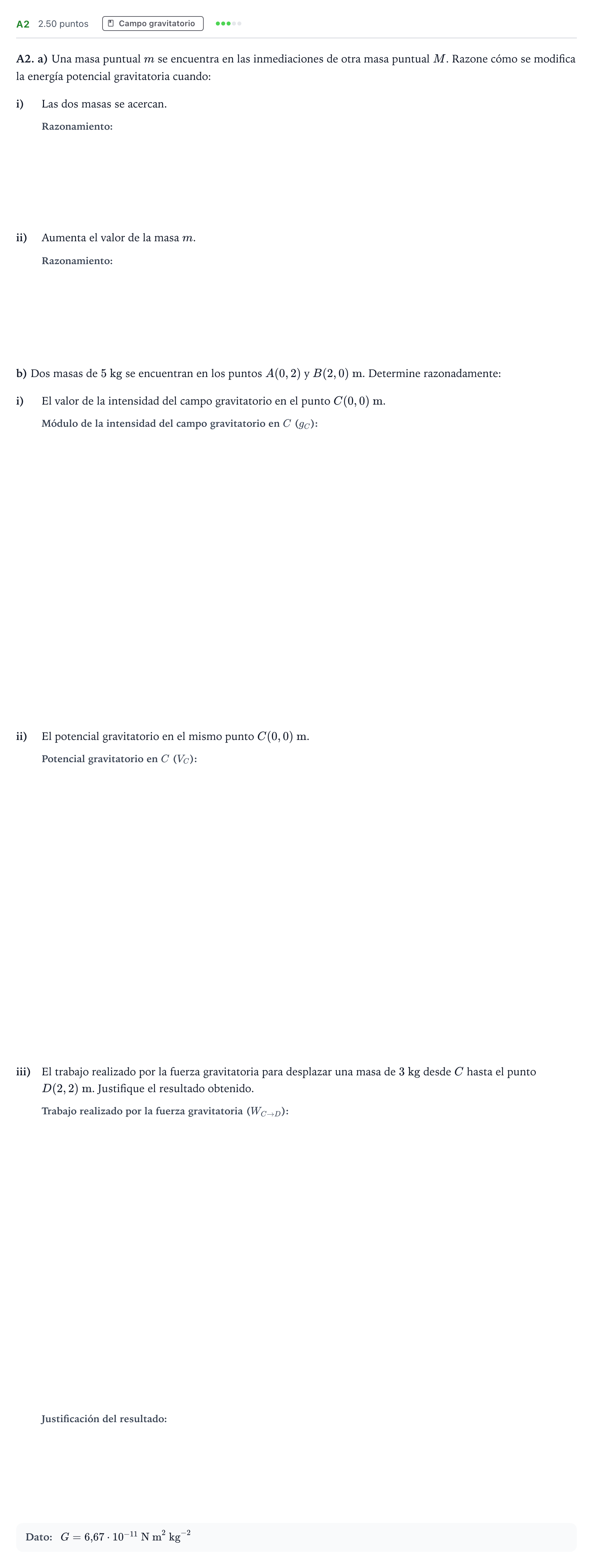 Enunciado: Ejercicio A2 · Física PAU Andalucía Extraordinaria Titular 2023