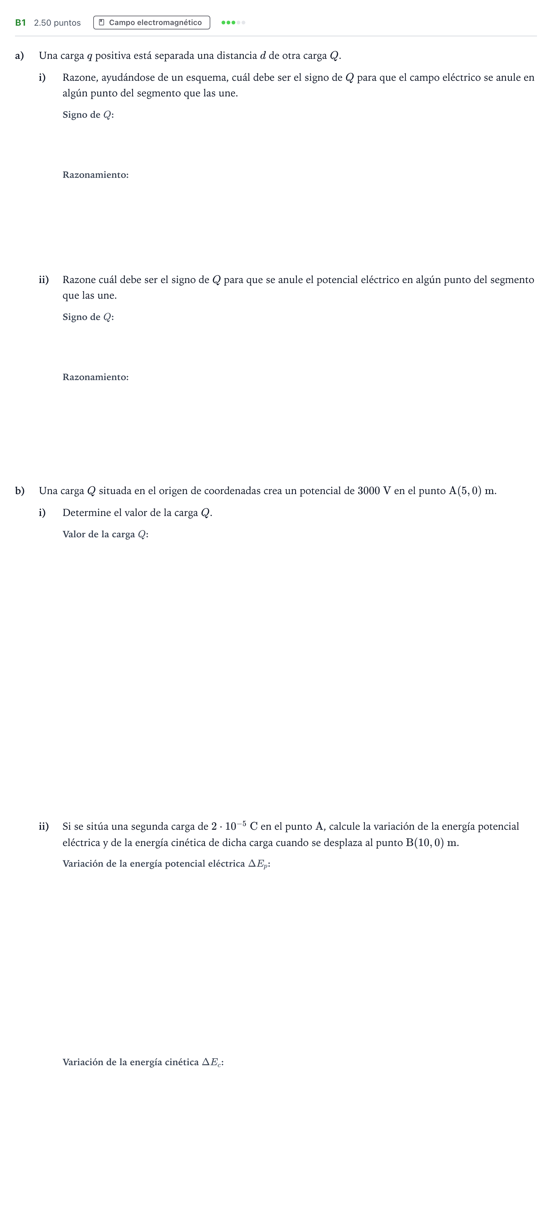 Enunciado: Ejercicio B1 · Física PAU Andalucía Extraordinaria Titular 2023