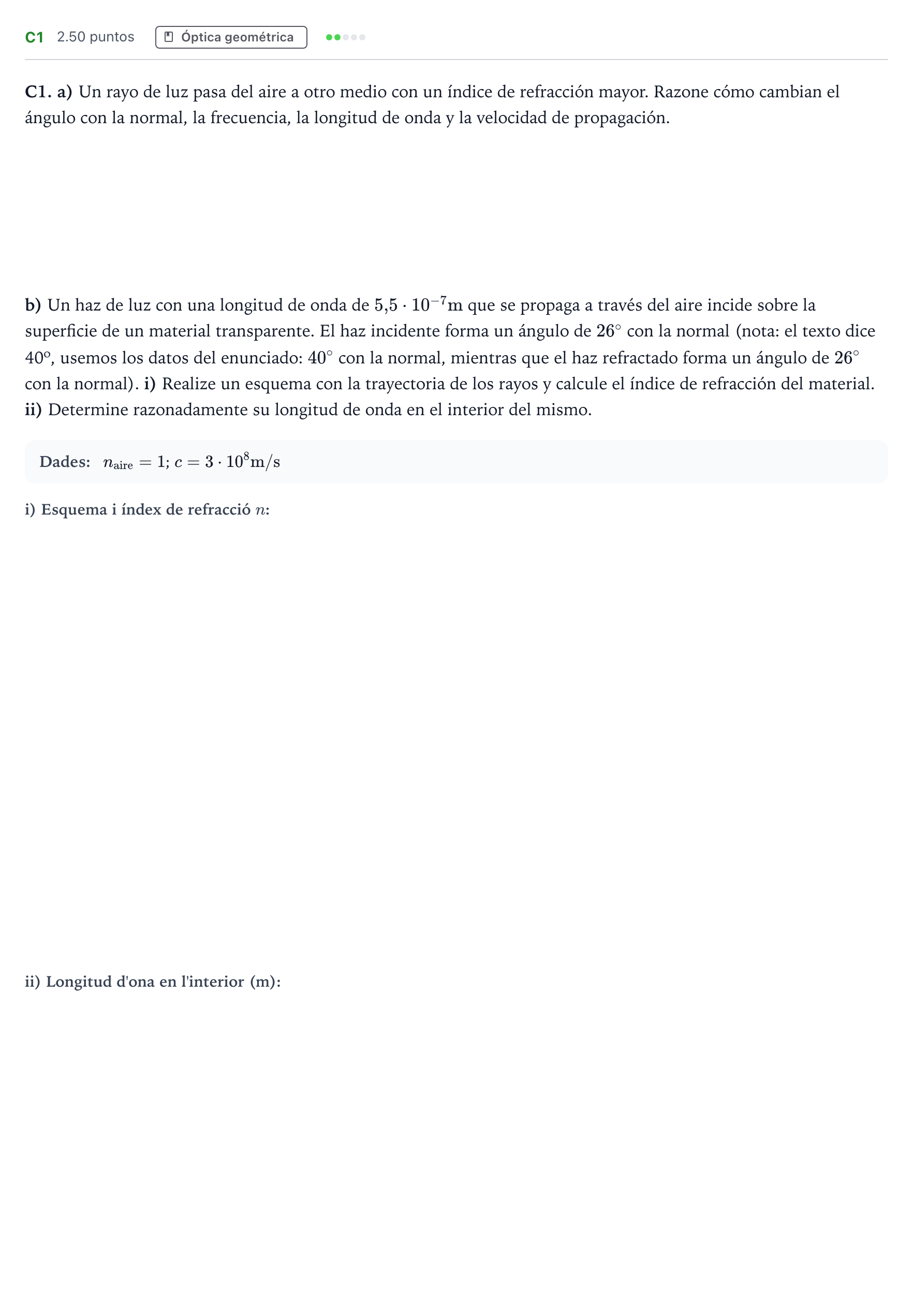 Enunciado: Ejercicio C1 · Física PAU Andalucía Extraordinaria Titular 2023