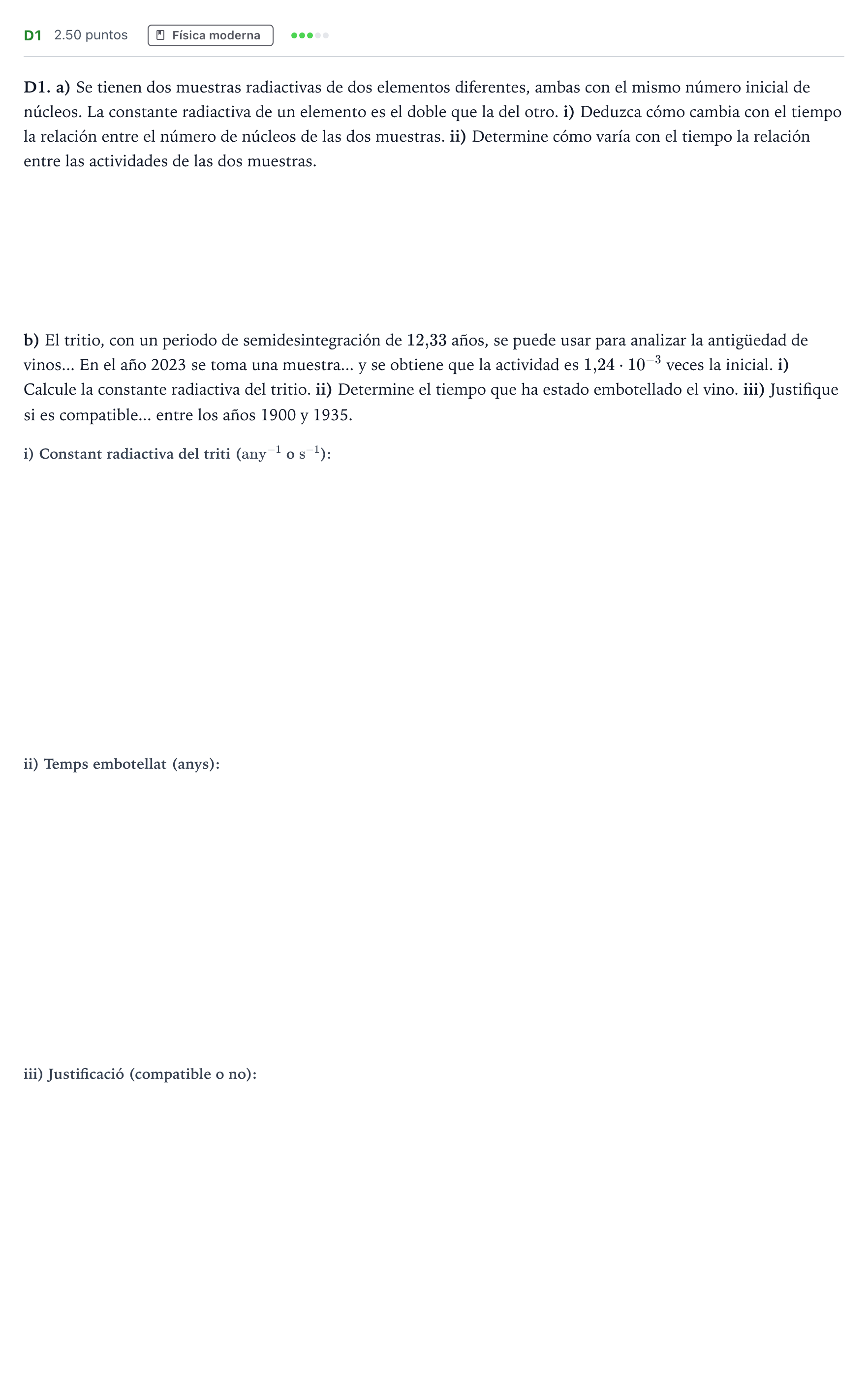 Enunciado: Ejercicio D1 · Física PAU Andalucía Extraordinaria Titular 2023