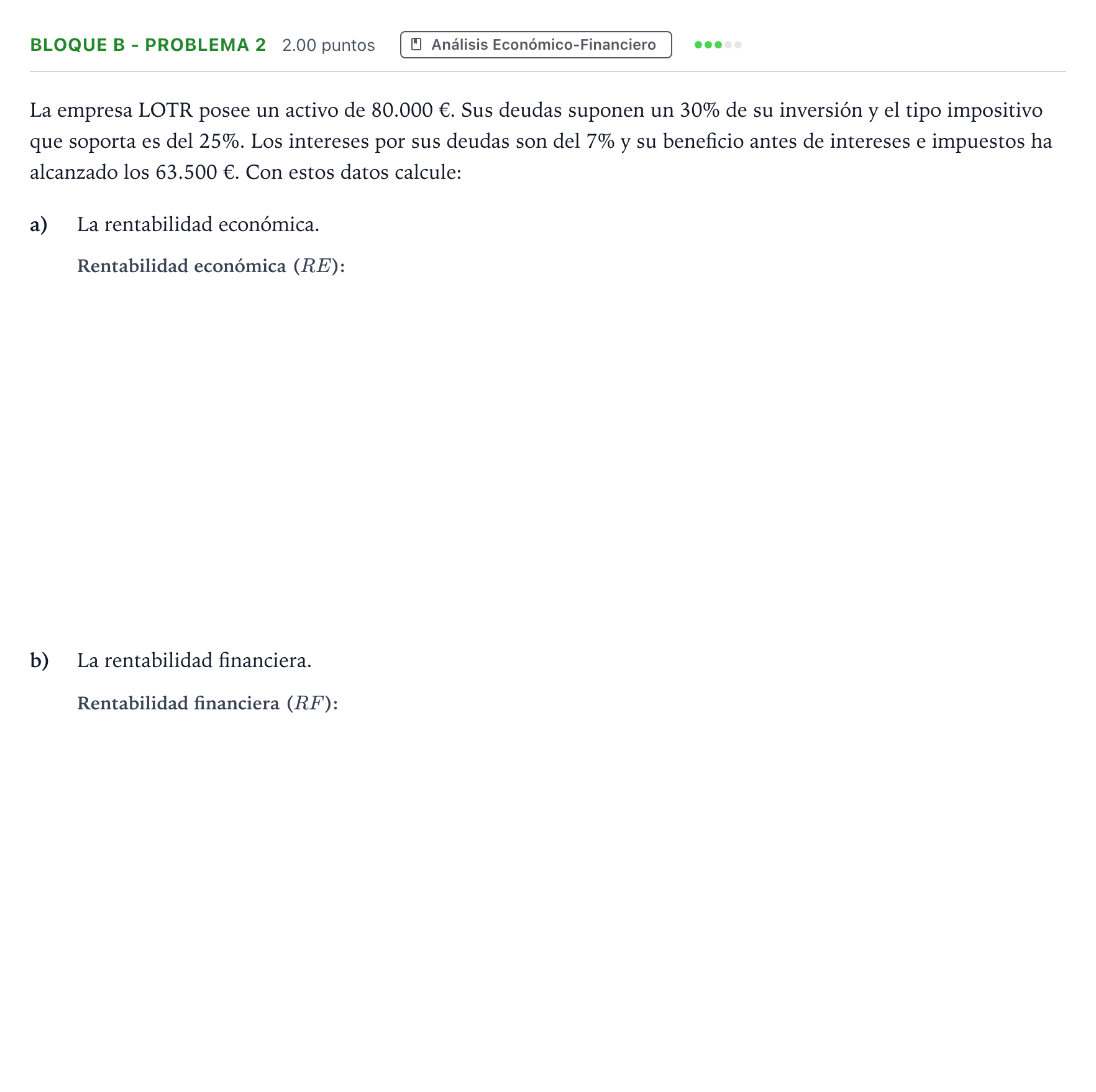 Enunciado: Bloque B - Problema 2 · Economía de la Empresa PAU Andalucía Ordinaria Reserva 2023