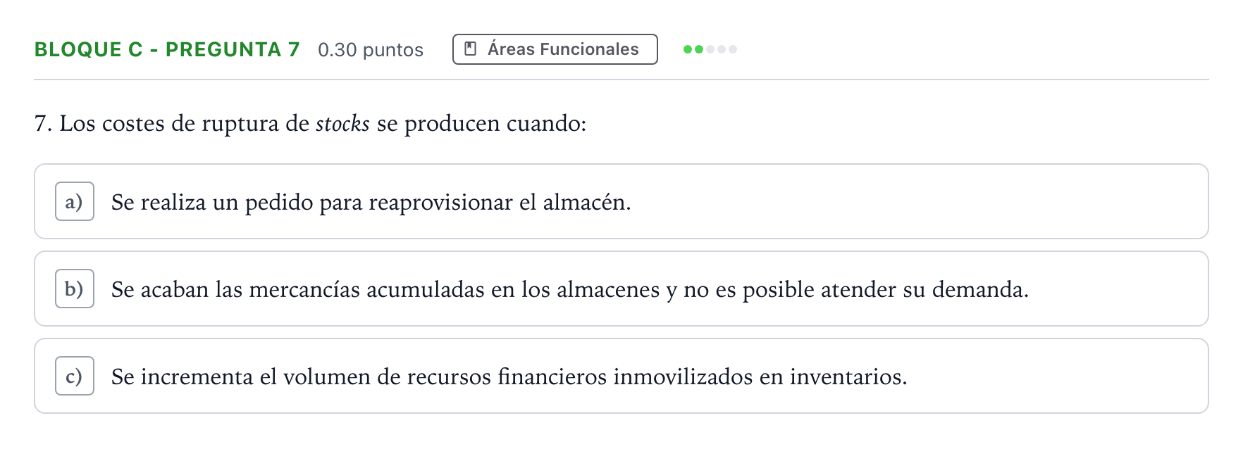 Enunciado: Bloque C - Pregunta 7 · Economía de la Empresa PAU Andalucía Ordinaria Titular 2023