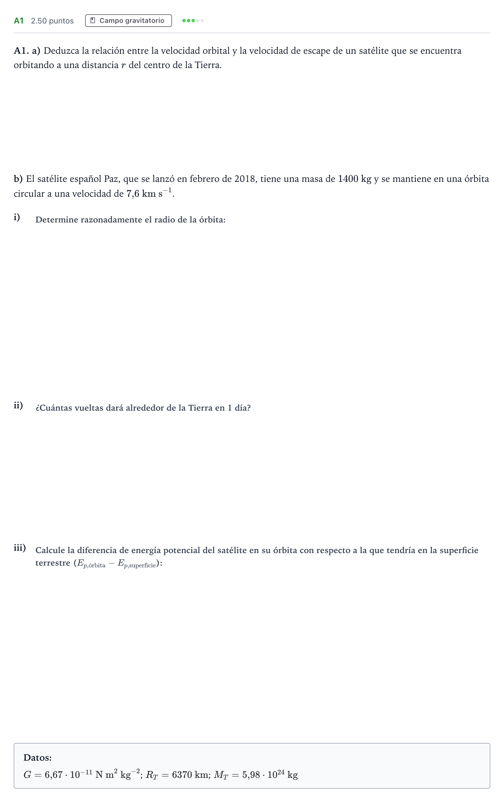 Enunciado: Ejercicio A1 · Física PAU Andalucía Ordinaria Reserva 2023