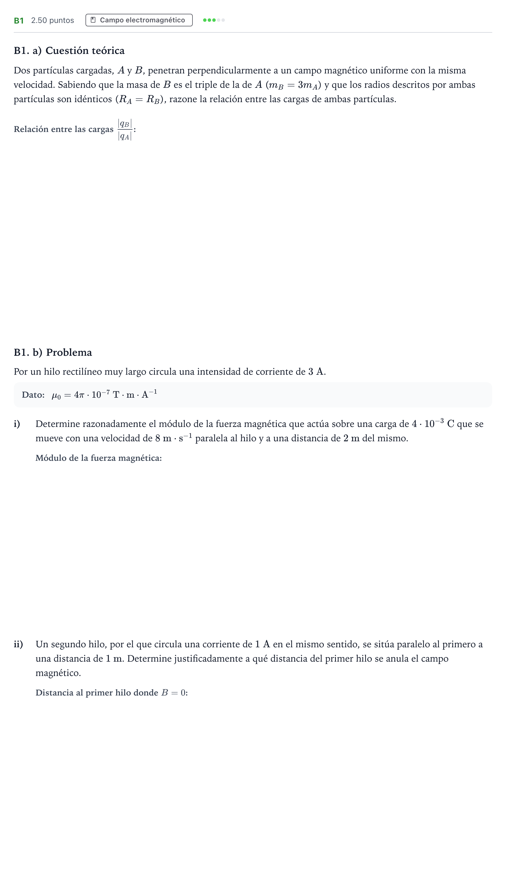 Enunciado: Ejercicio B1 · Física PAU Andalucía Ordinaria Suplente 2023