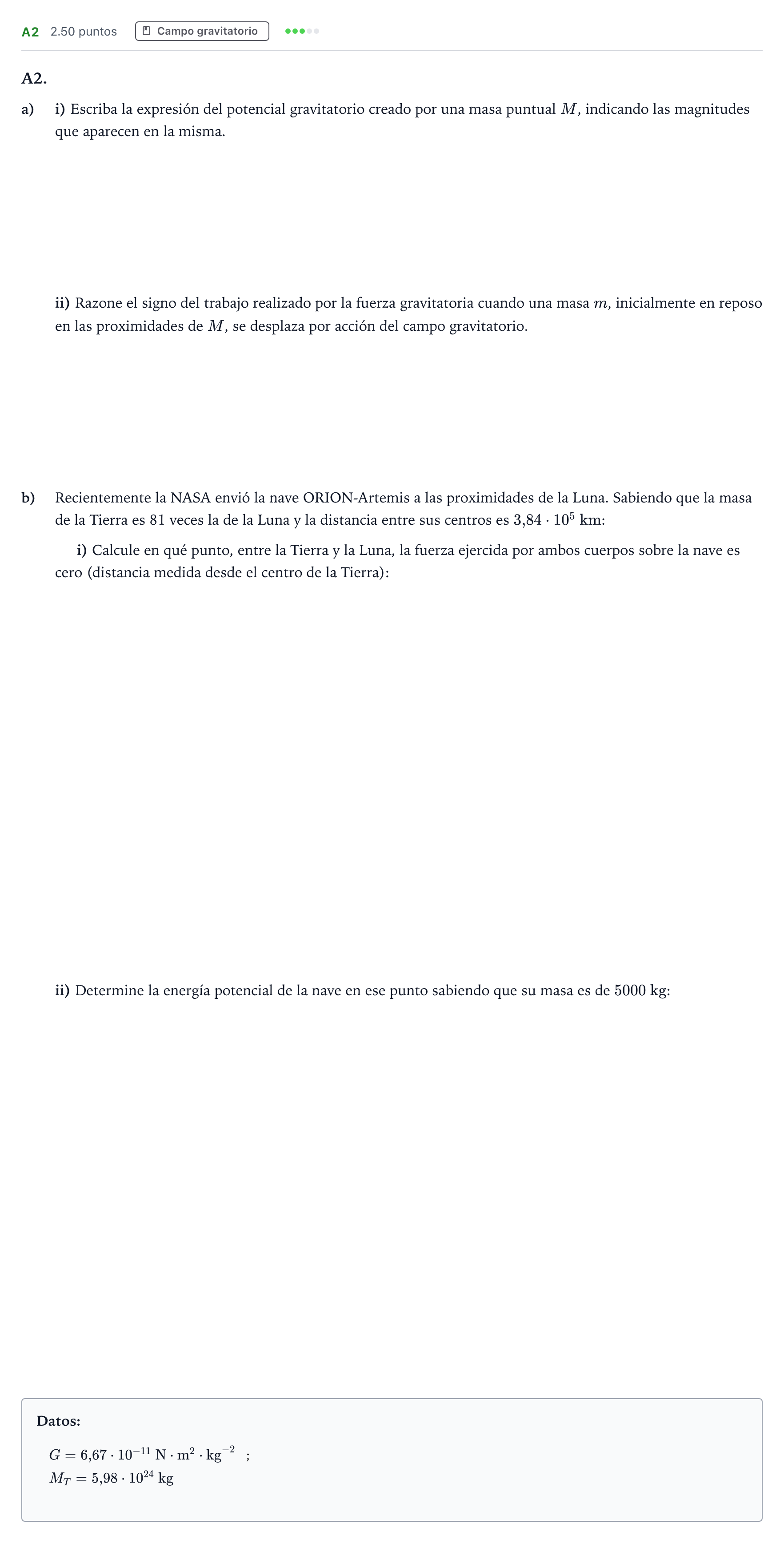 Enunciado: Ejercicio A2 · Física PAU Andalucía Ordinaria Titular 2023