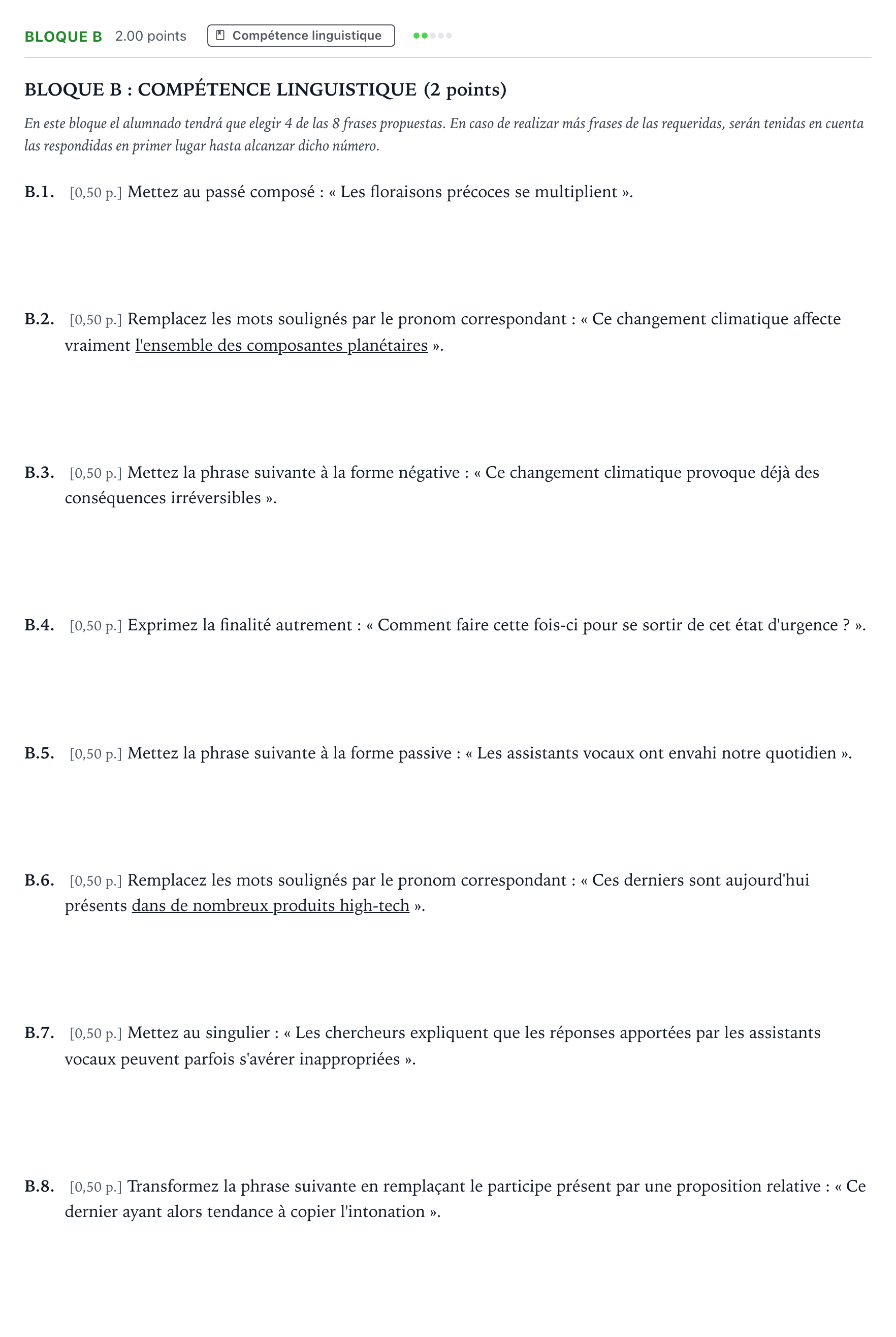 Enunciado: Bloque B · Francés PAU Andalucía Extraordinaria Suplente 2023