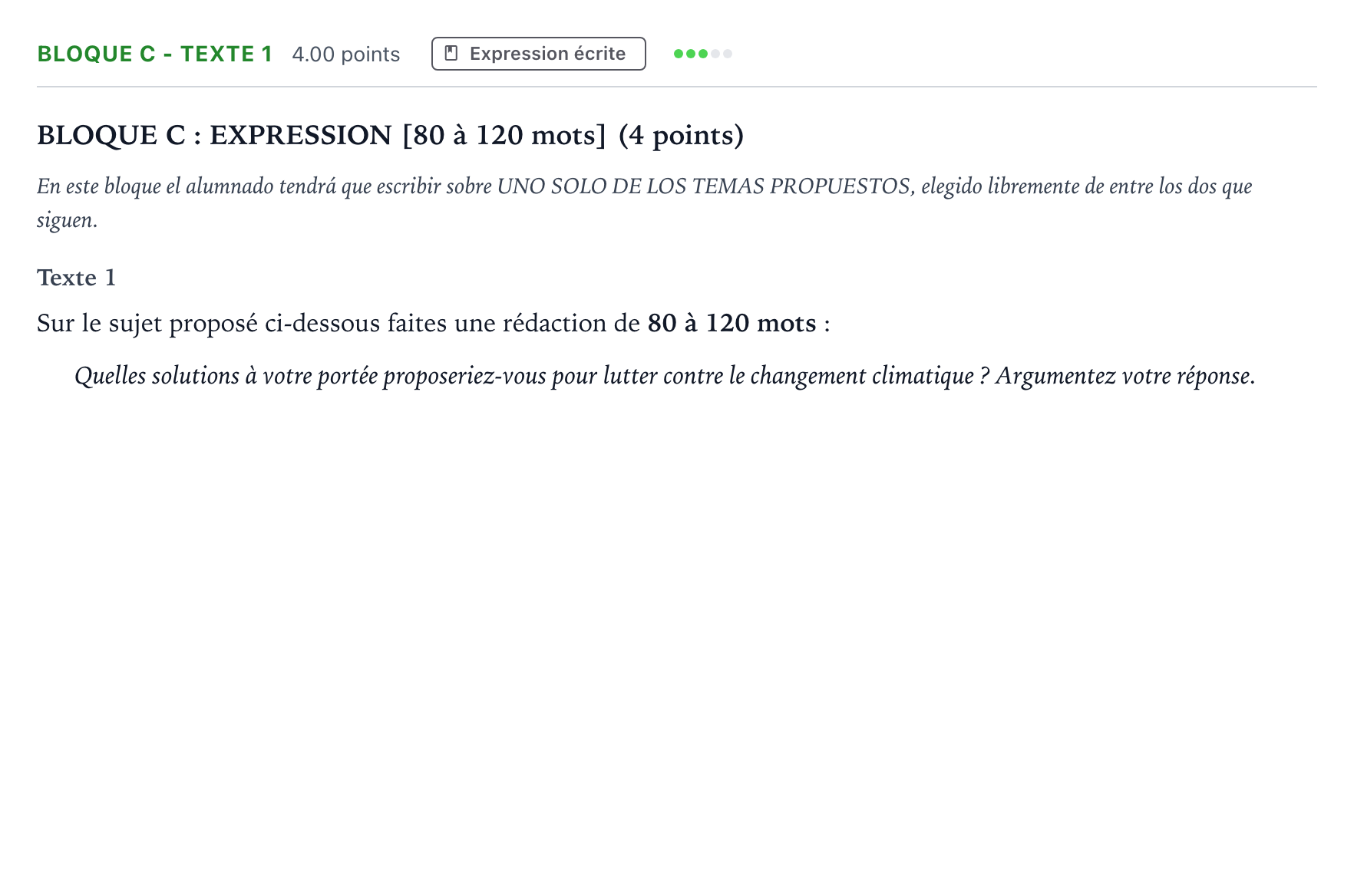Enunciado: Bloque C - Texte 1 · Francés PAU Andalucía Extraordinaria Suplente 2023