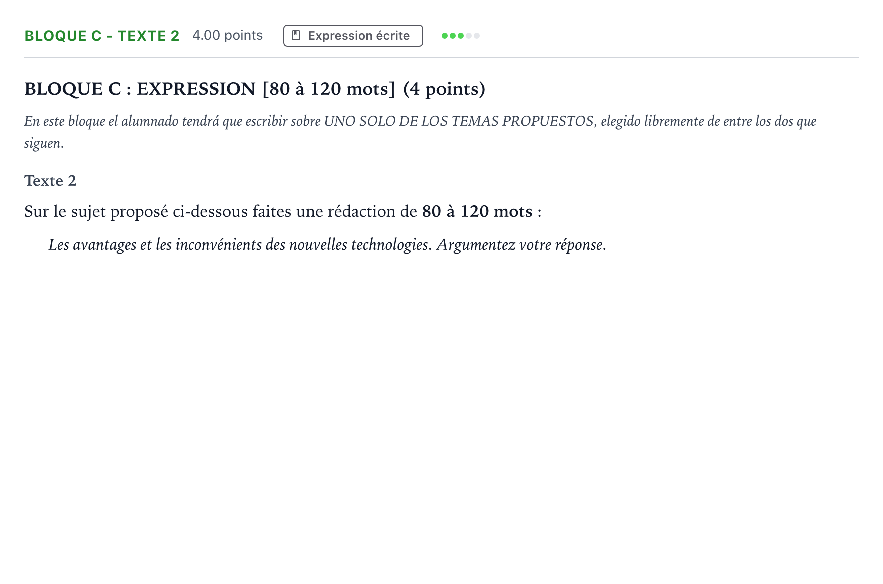 Enunciado: Bloque C - Texte 2 · Francés PAU Andalucía Extraordinaria Suplente 2023