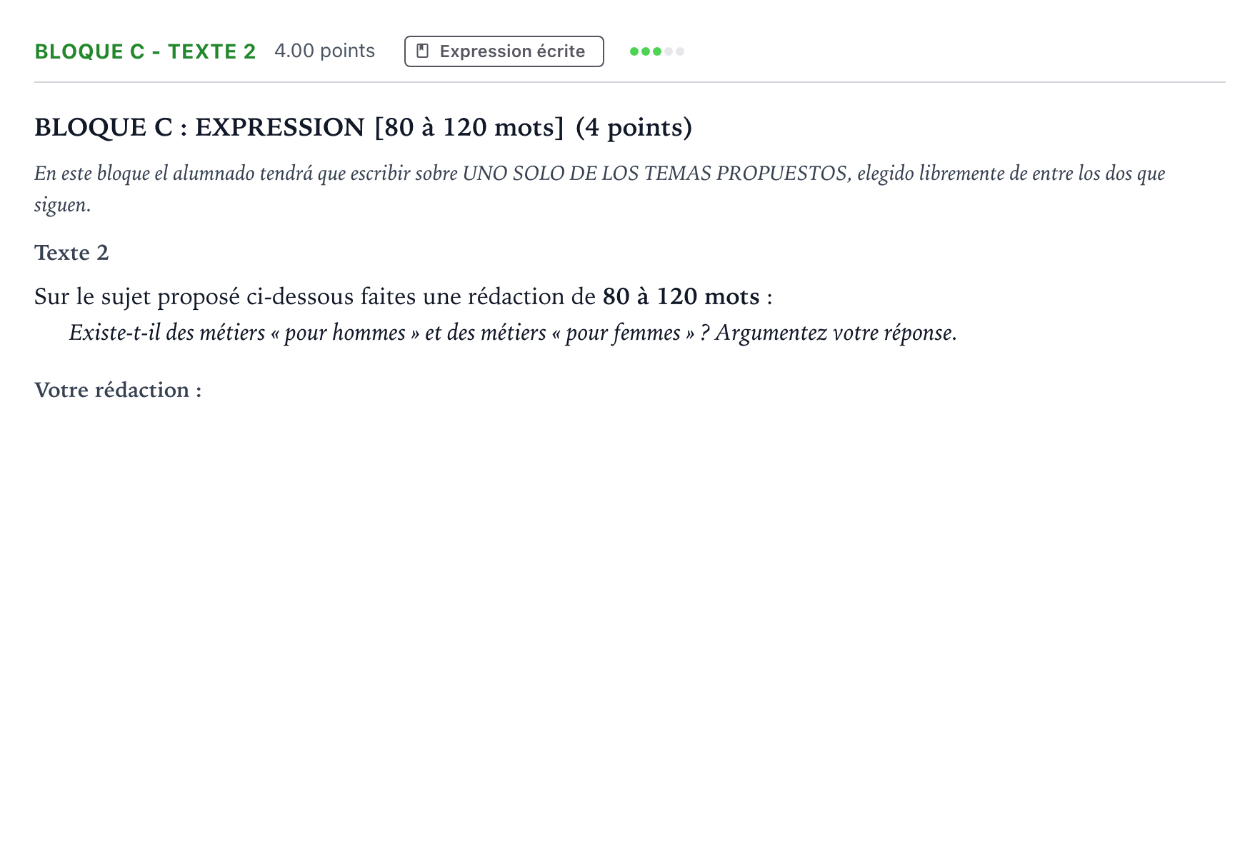 Enunciado: Bloque C - Texte 2 · Francés PAU Andalucía Extraordinaria Titular (Acceso) 2023