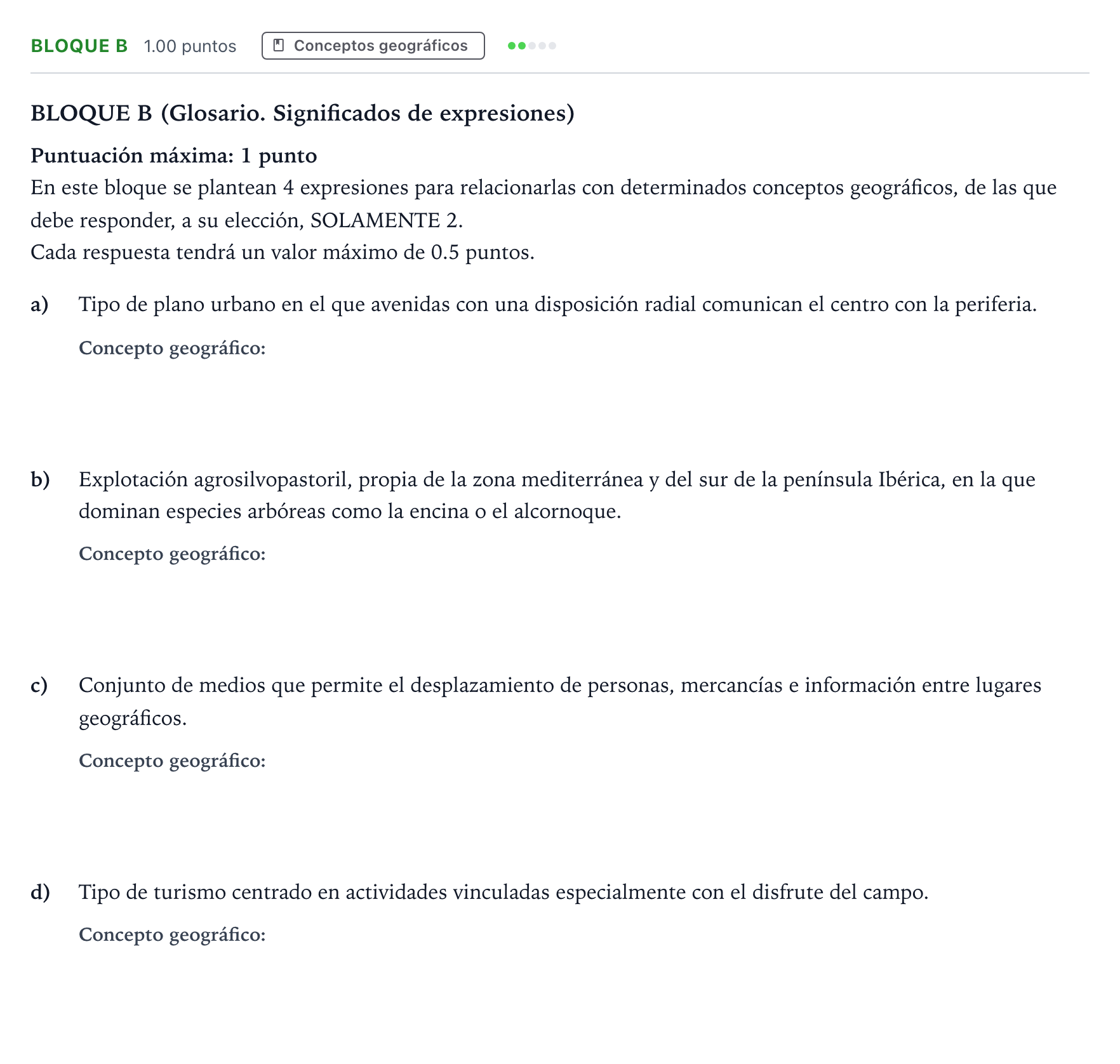 Enunciado: Bloque B · Geografía PAU Andalucía Extraordinaria Reserva 2023