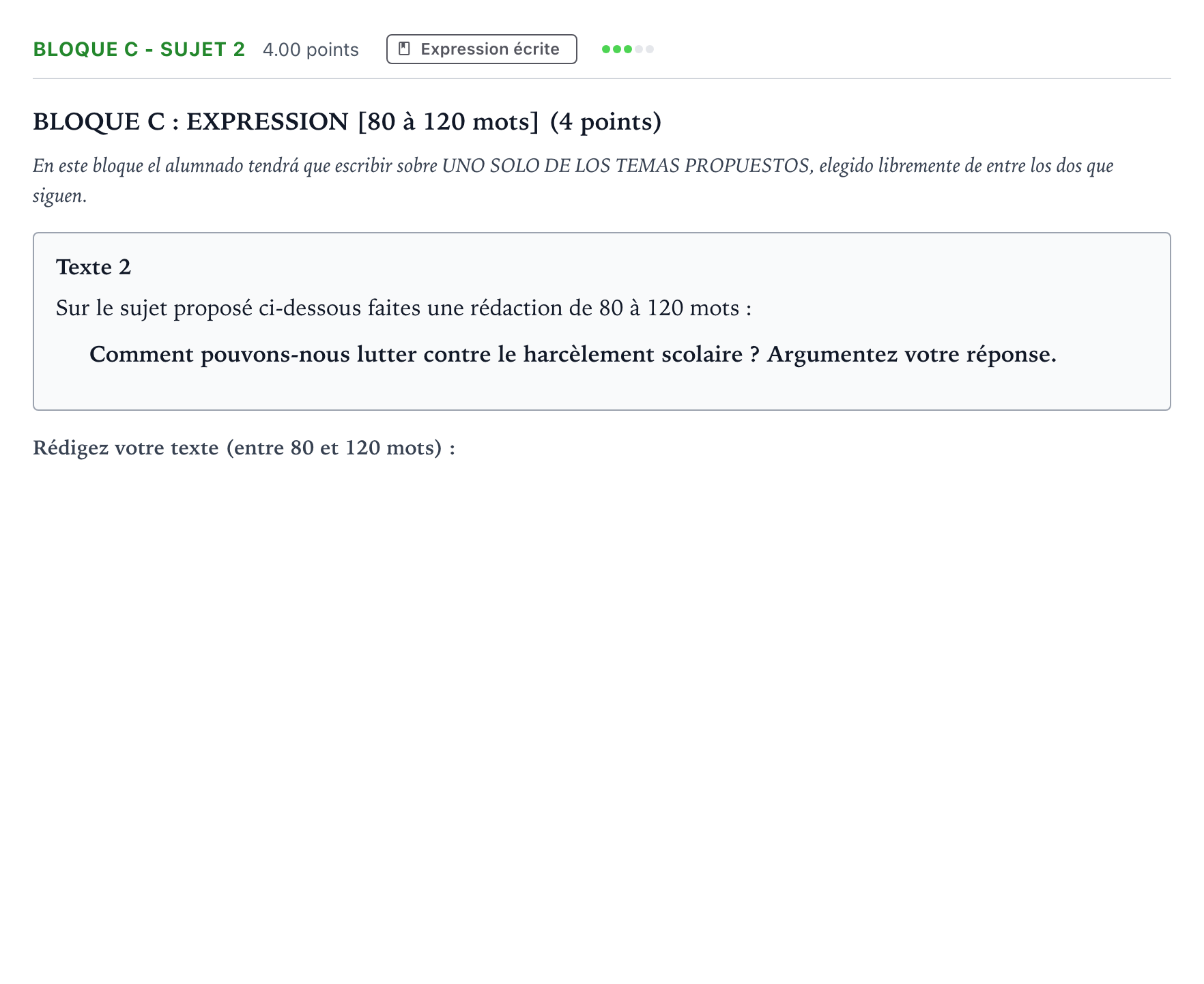 Enunciado: Bloque C - Sujet 2 · Francés PAU Andalucía Ordinaria Reserva 2023